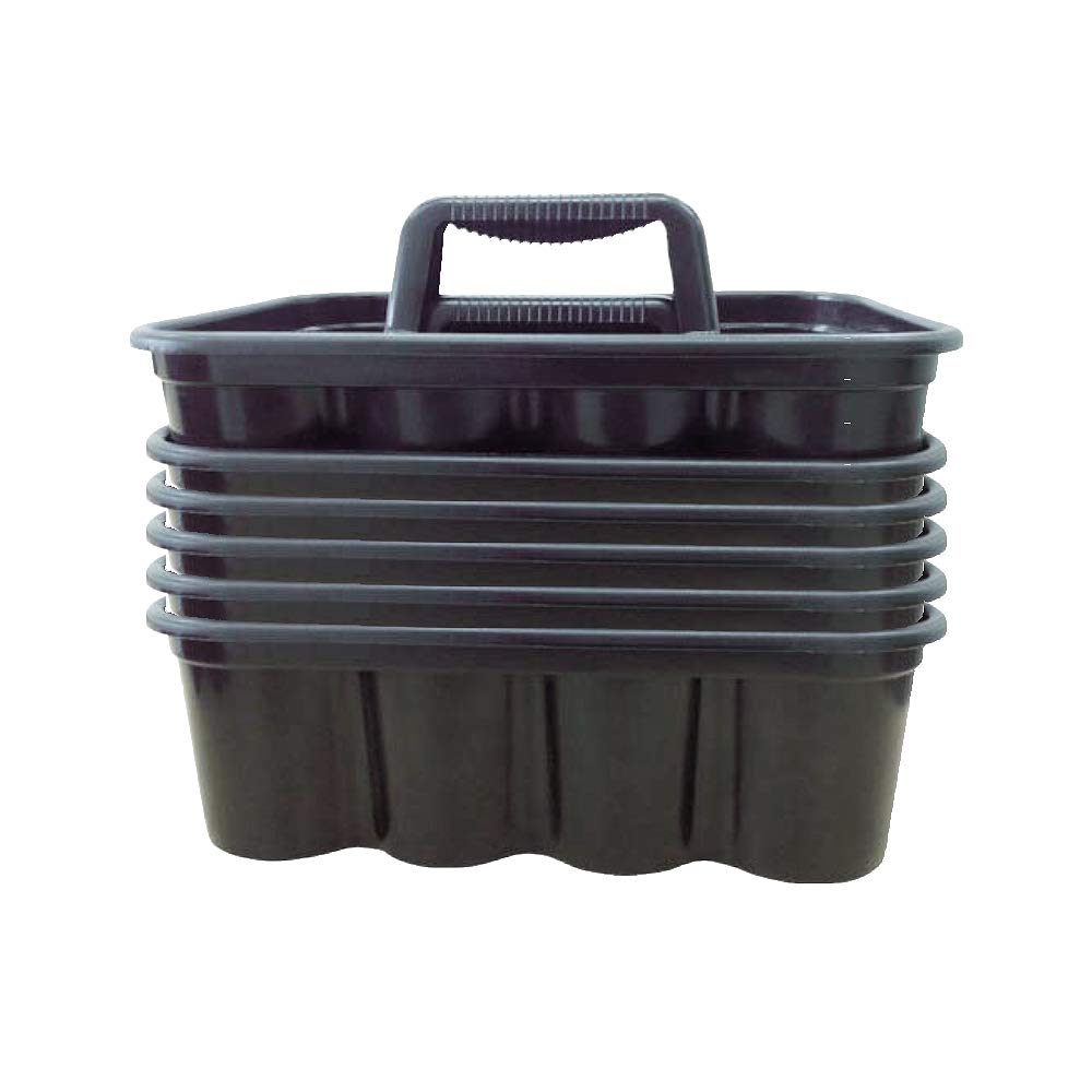 Rubbermaid Commercial Deluxe Cleaning Caddy - 6 Pack, Black - Organize Wipes, Spray Bottles, Brushes, Dustpans & Gloves - Perfect for Janitorial, Housekeeping & Home Cleaning Supplies Storage