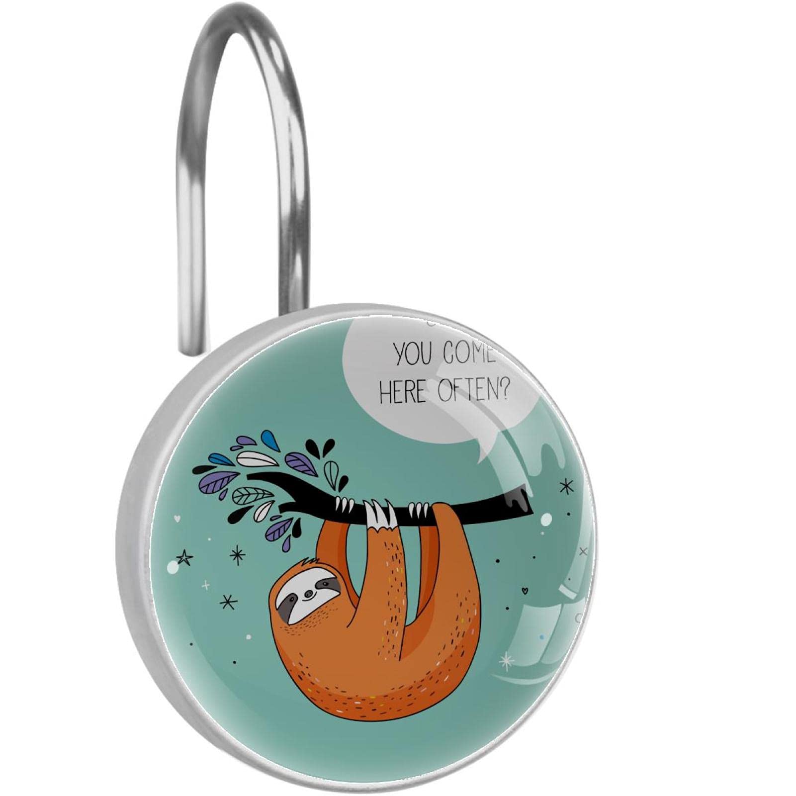 Funny Cartoon Sloth Shower Curtain Hooks - 12 Pack Cute Bathroom Accessories for Shower Curtain Rings & Home Decor - Perfect for Kids' Bathrooms, Themed Showers & Animal Lover Gifts