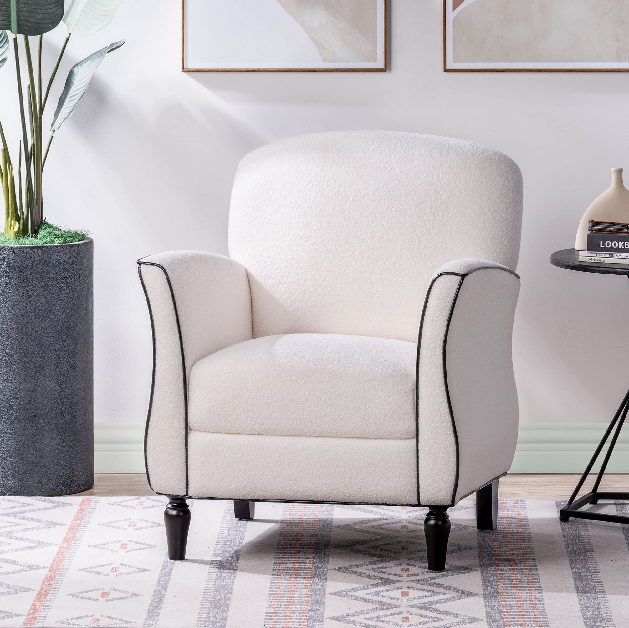 Luxury White Velvet Accent Chair - Modern Club Chair for Living Room & Bedroom | Soft Upholstered Wingback Reading Chair | Perfect for Relaxing, Reading & Home Decor