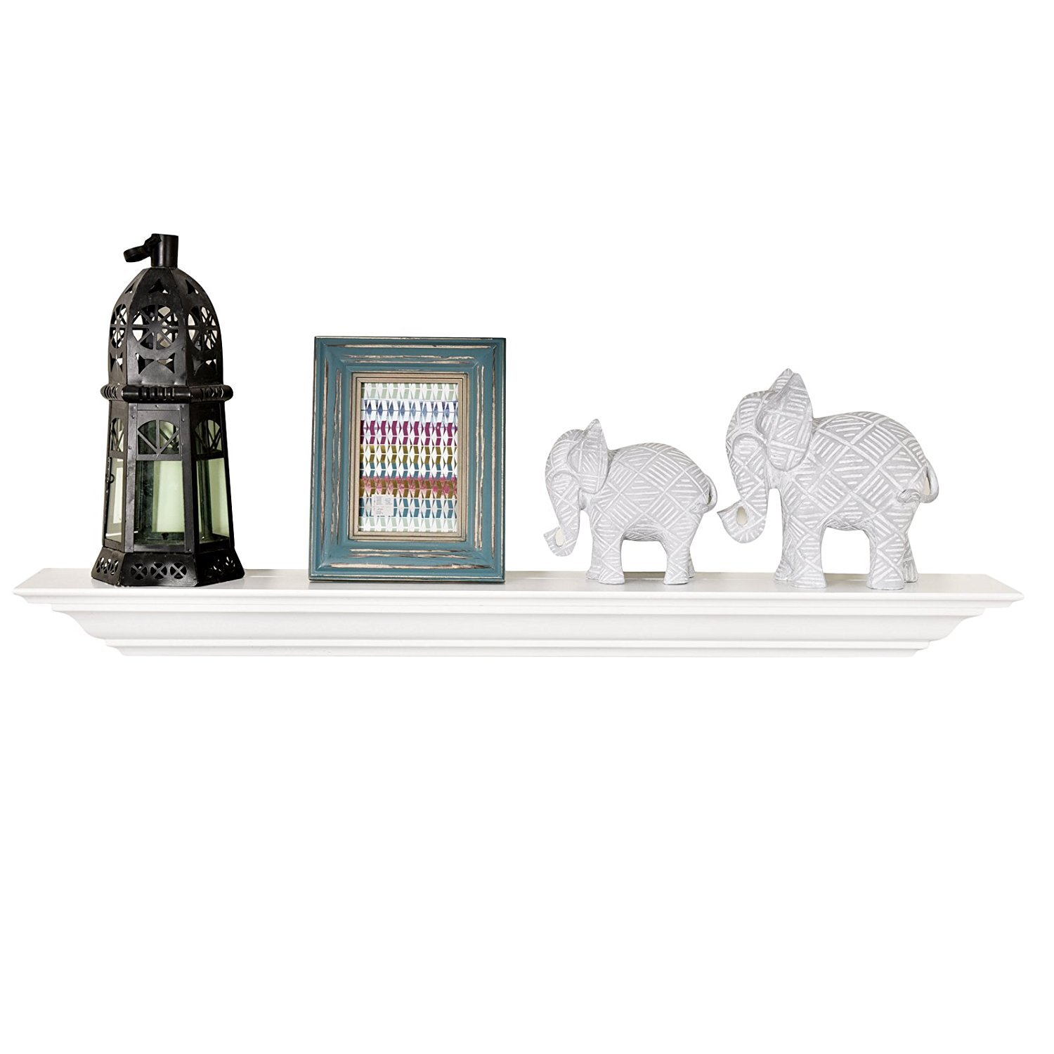 WELLAND 24 Inch White Floating Shelves - Solid Pine Wood Wall Mounted Shelves with Crown Molding, Perfect for Displaying Photos, Decor & Fireplace Mantel - Home Office & Living Room Decor