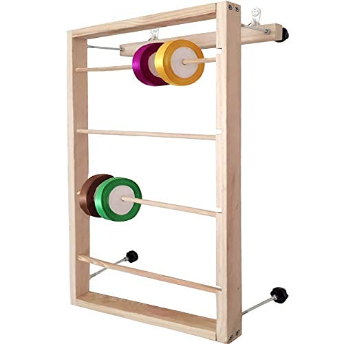 4-Tier Wooden Wall Mounted Embroidery Thread Holder Stand - Ribbon Organizer Rack with Lace Dispenser & Curling Spool Storage - Perfect for Sewing, Crafting & DIY Projects