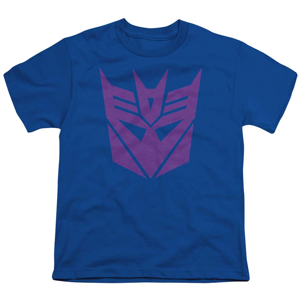 PopFunk Classic Transformers Decepticon Logo Graphic T-Shirt for Kids 7+ Years - Unisex Short Sleeve Tee with Stickers (Medium, Royal Blue) - Perfect for School, Birthday Parties & Cosplay Events