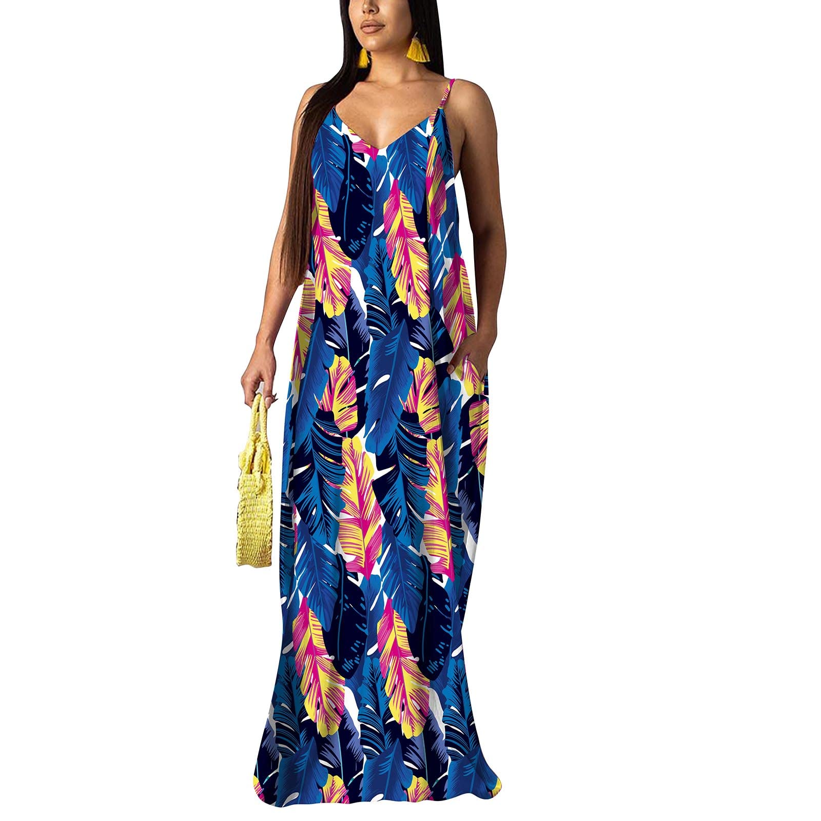 BOGURST Women's Summer Maxi Dress - Sleeveless Adjustable Spaghetti Strap Loose Fit Plus Size Casual Dress for Beach, Vacation & Outdoor Activities