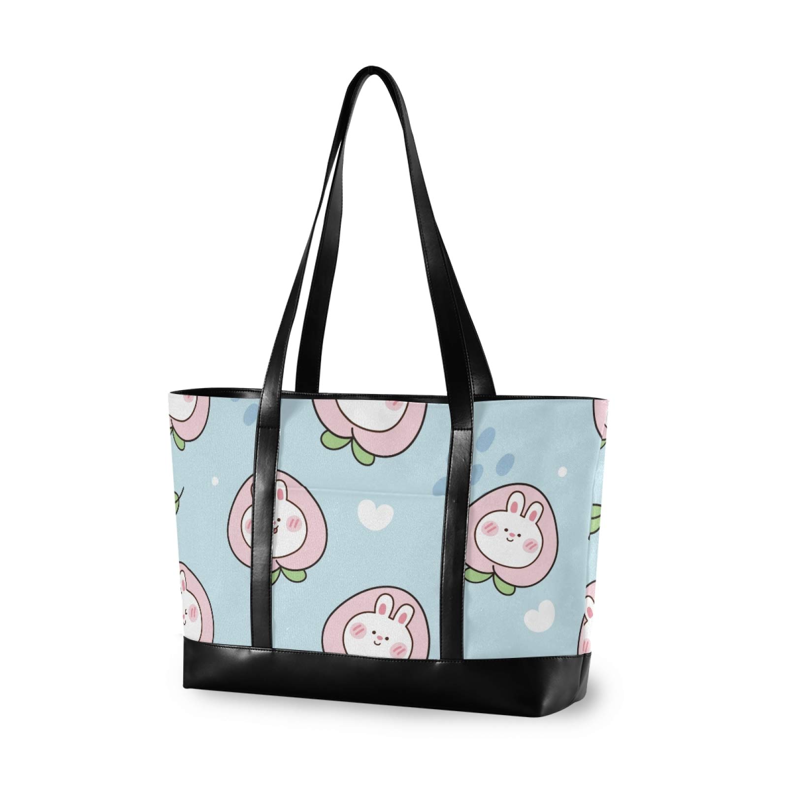 Cute Rabbit with Peach Print Laptop Tote Bag for Women - 15.6 Inch Laptop Organizer Work Purse - Perfect for Teachers, Office Professionals & College Students