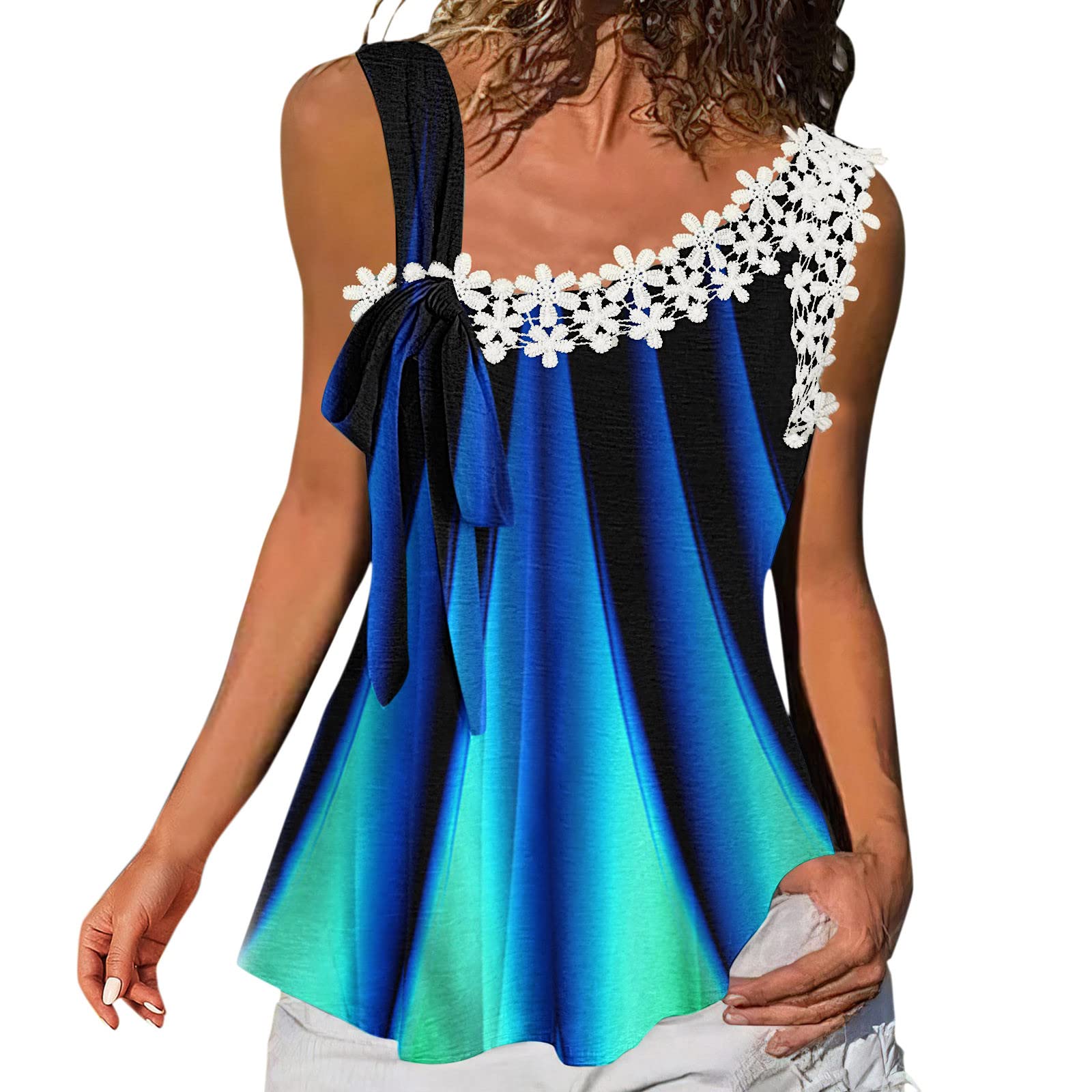 Women's Lace Flower Sleeveless Tank Tops - Casual Loose Fit Printed Blouses & Tunics for Summer, Beach, and Everyday Wear