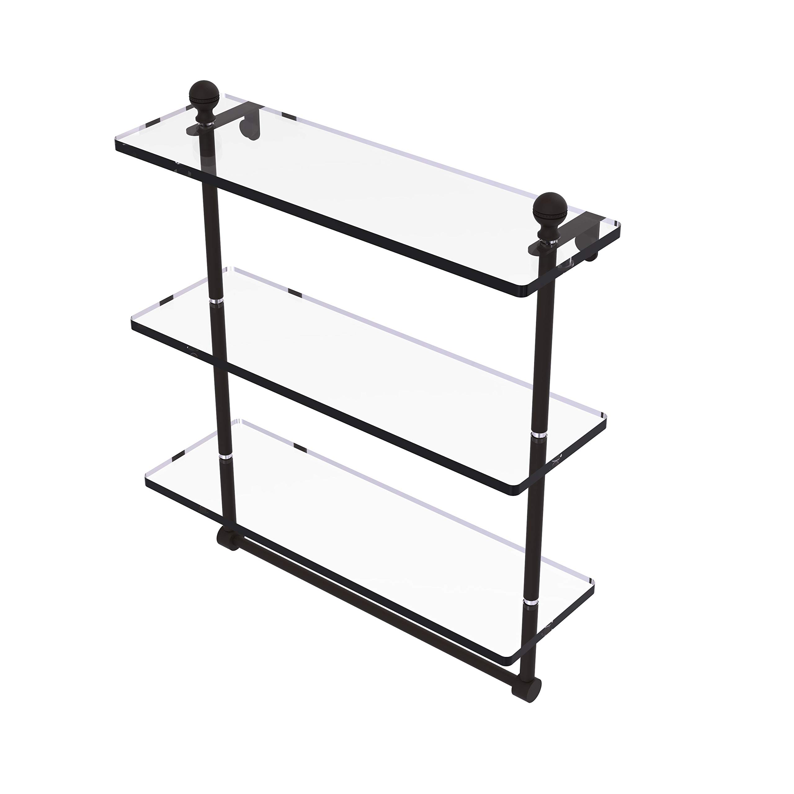 Allied Brass MA-5/16TB Mambo Collection 16 Inch Triple Tiered Integrated Towel Bar with Glass Shelf in Oil Rubbed Bronze - Perfect for Bathroom Organization and Luxury Spa Decor