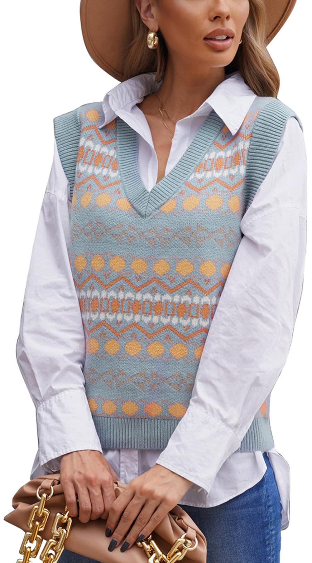 Women's Casual Loose Knit Pullover Sweater Vest - V Neck Vintage Style Sleeveless Cardigan for Fall & Winter Layering | Office Wear & Weekend Outfits