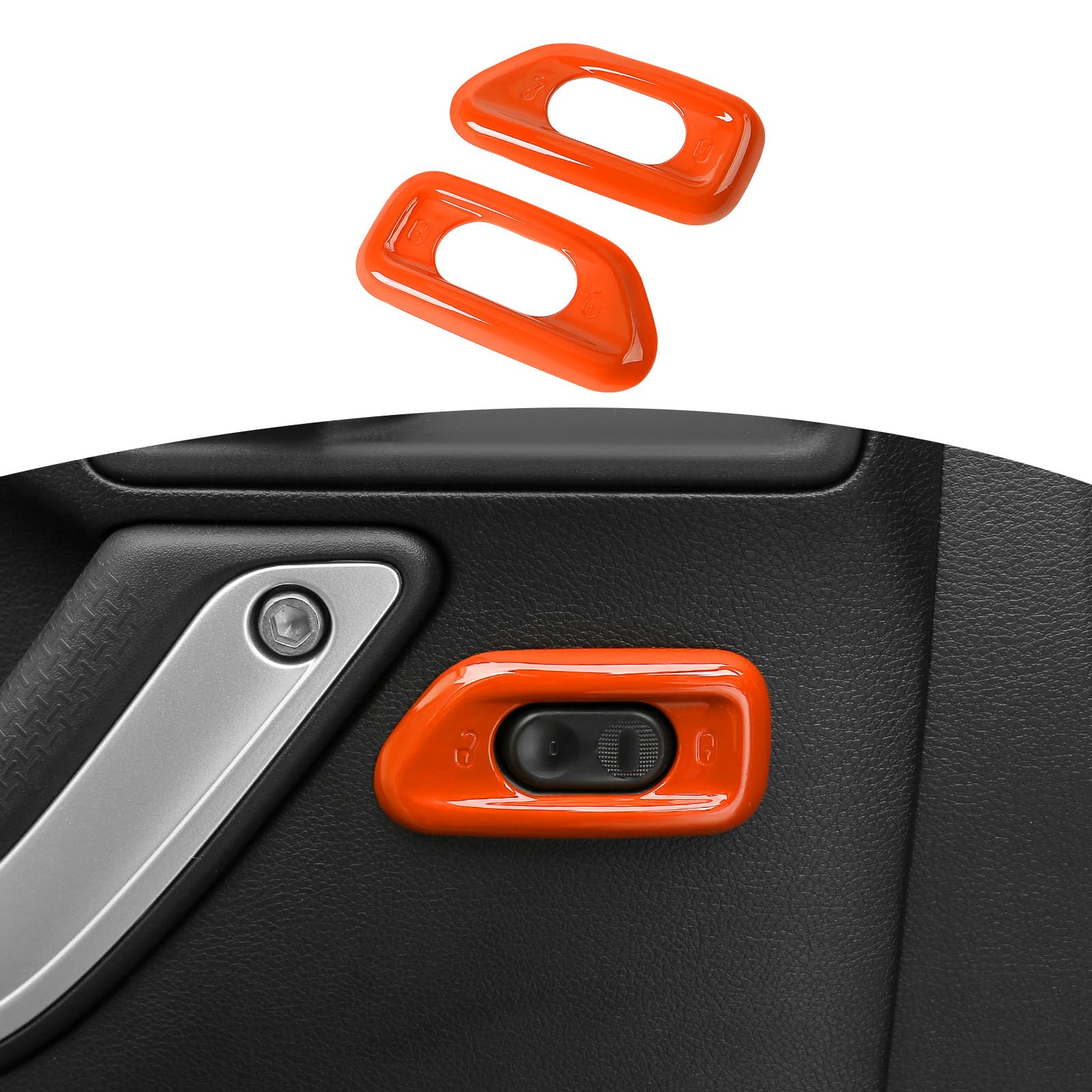 Jeep Wrangler JK JKU Door Lock Switch Cover Trim Bezel (2011-2017) - Orange Interior Accessories (2-Pack) | Durable Protection & Custom Style Upgrade for Off-Road Adventures