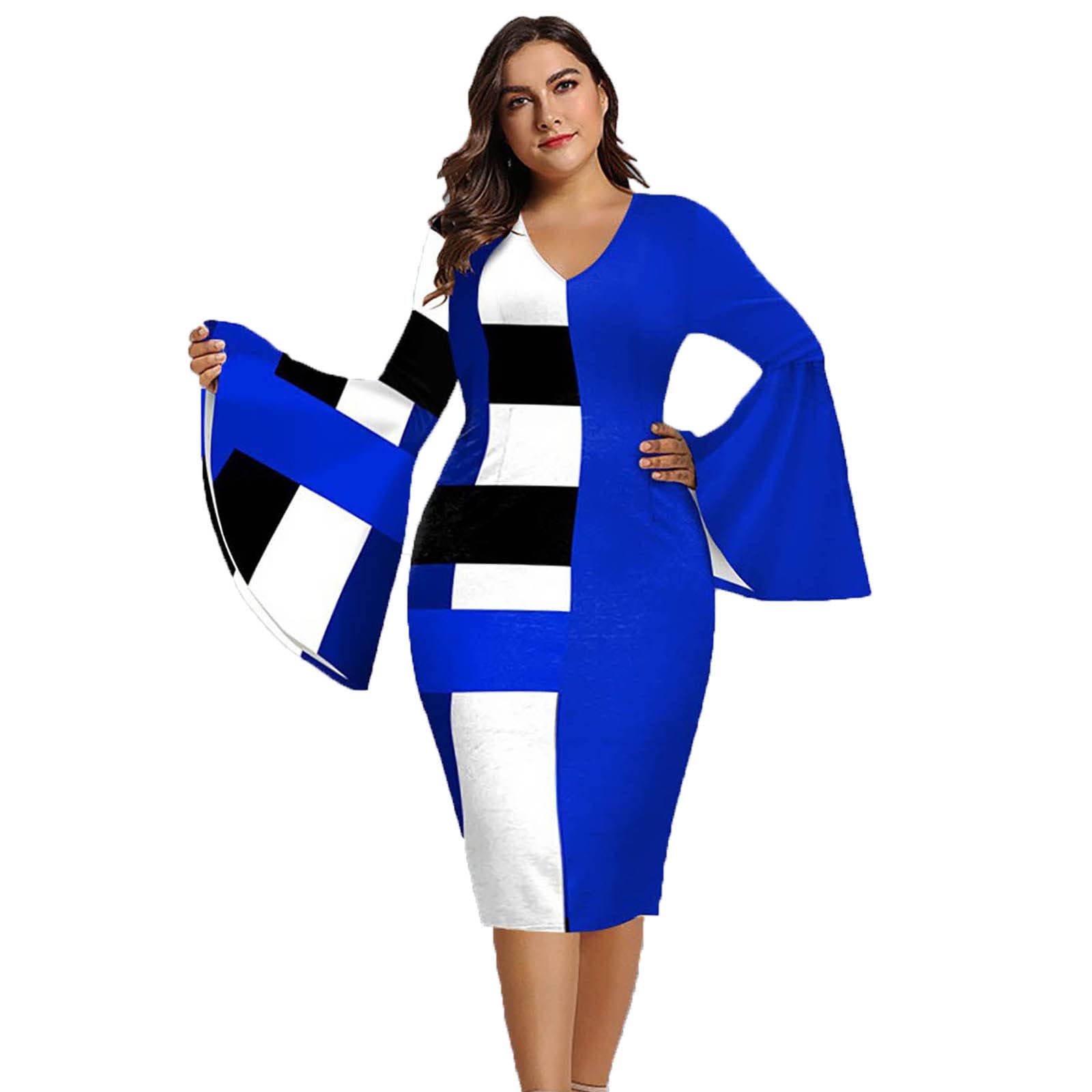 MIANHT Women's Plus Size Patchwork Wrap Skirt Dress - Long Sleeve Elegant Swing Maxi Dress for Casual Wear, Date Night & Special Occasions