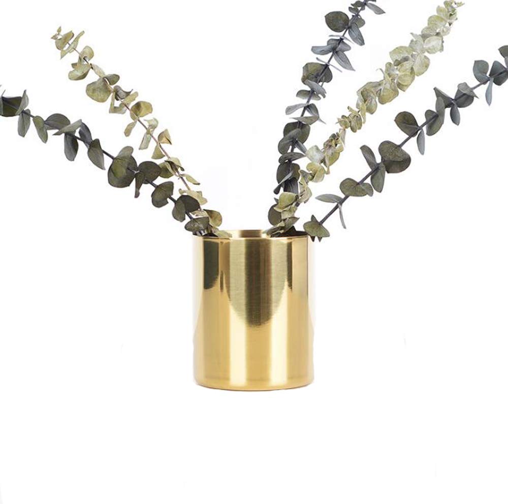 Premium Stainless Steel Golden Flower Vase & Desk Organizer - Elegant Pen Holder, Makeup Brush Organizer for Office, Home & Dresser | Perfect for Workspace Decor, Gift Giving & Vanity Organization