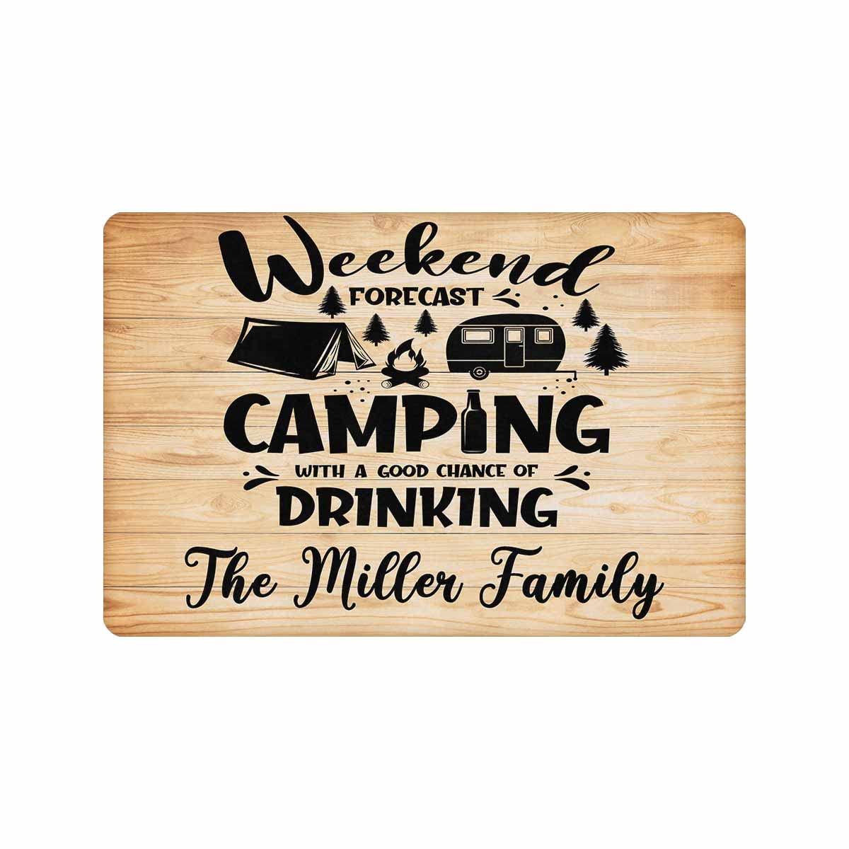 Custom Personalized Camper Doormat - Weekend Forecast Camping Design with Family Name - 24