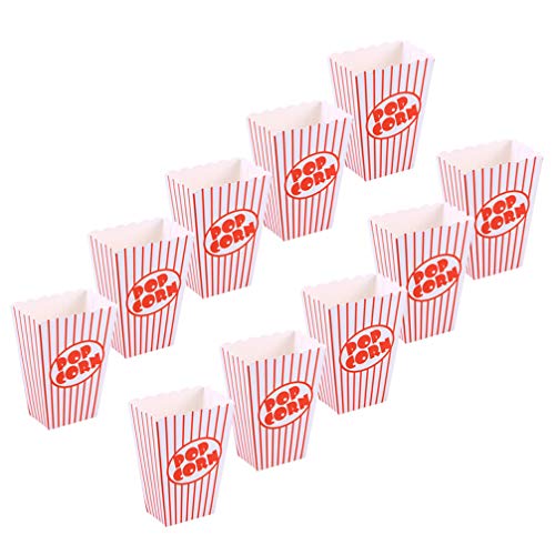 Cabilock 10pcs Striped Disposable Popcorn Boxes - French Fry Containers, Snack Holders for Movie Nights, Birthday Parties & Carnival Events - Eco-Friendly Party Supplies Bulk Pack