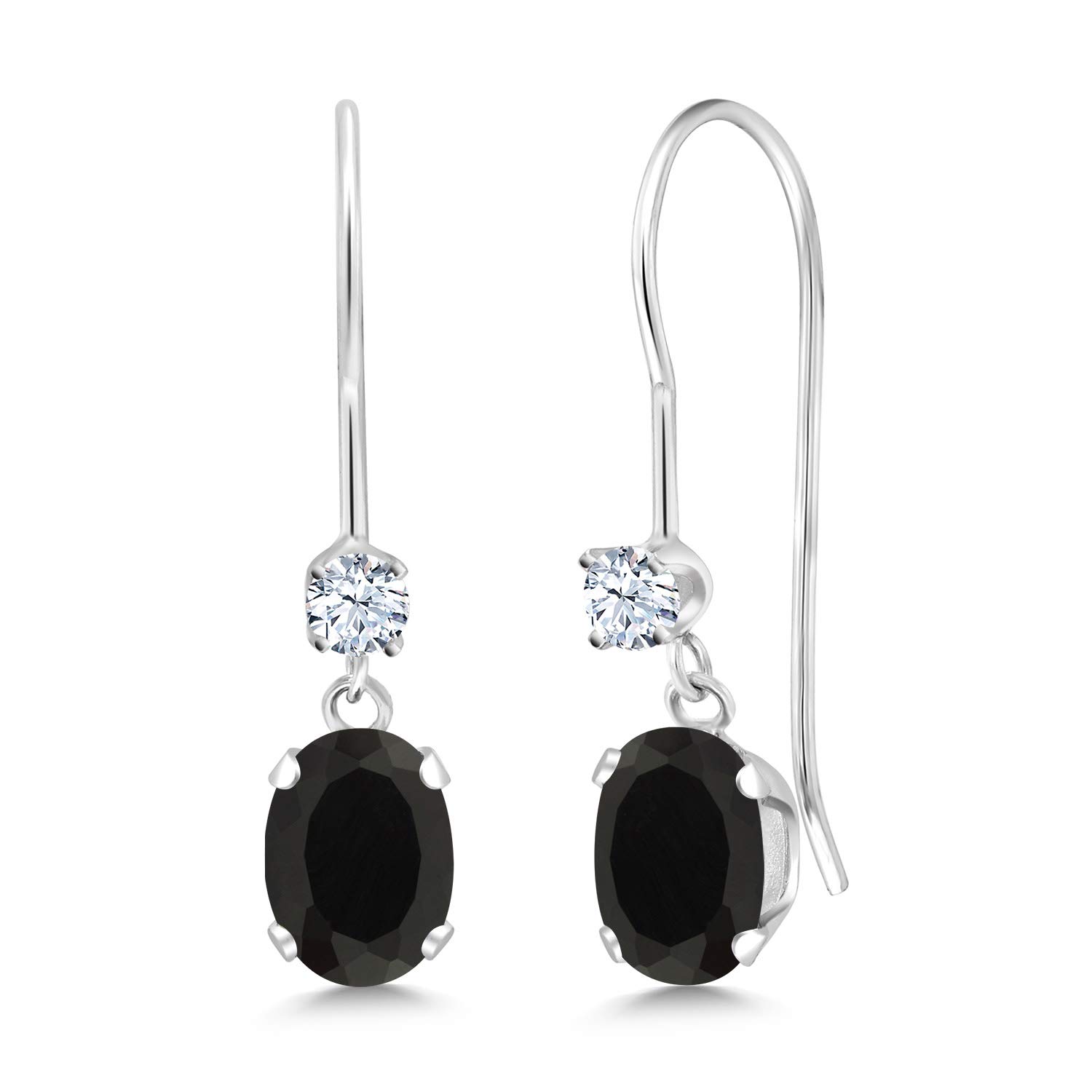 0.90 Ct Oval Black Onyx & White Sapphire 14K White Gold Dangle Earrings for Women | Elegant Gemstone Jewelry for Parties, Weddings & Special Occasions