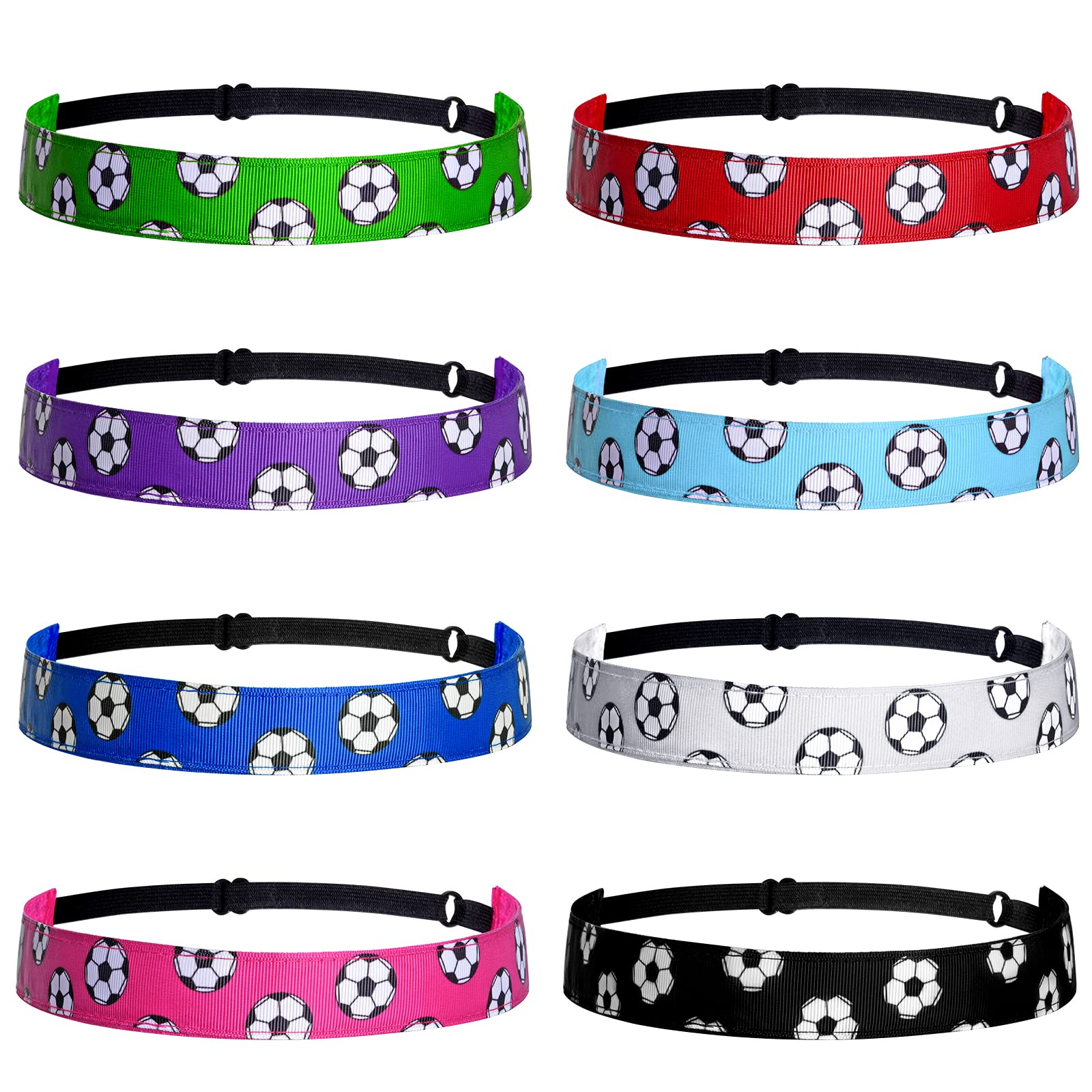 8-Piece Non-Slip Adjustable Soccer Headbands for Women & Girls - Elastic Football Hairbands in 8 Colors - Perfect for Soccer, Running, and Sports Training