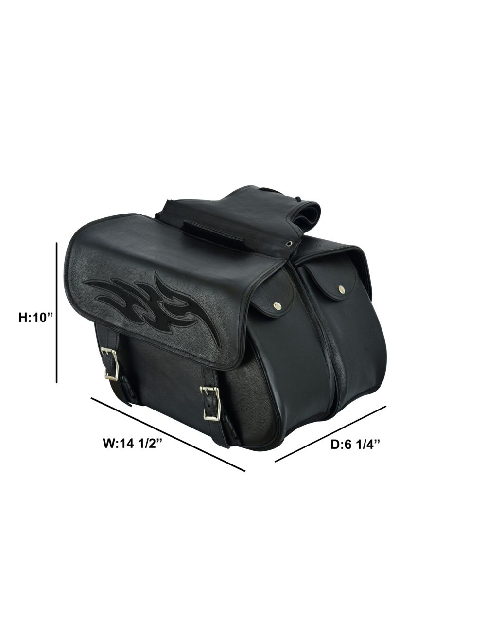 Premium Leather Motorcycle Saddlebags with Flame Design - Durable & Stylish Storage for Harley, Cruiser & Touring Bikes - Perfect for Road Trips & Daily Commutes