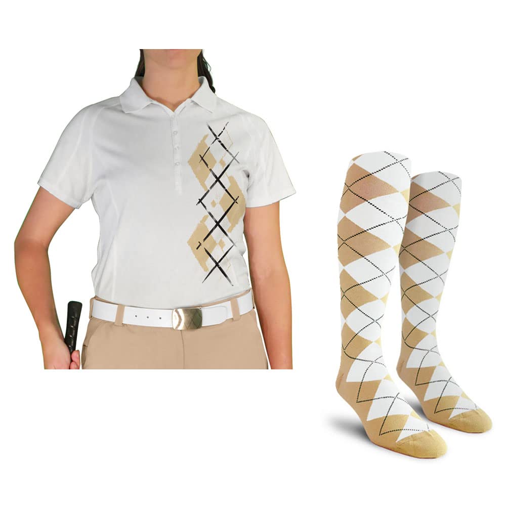 Dry Fit Short Sleeve Graphic Golf Polo Shirt with Socks for Women - Argyle Paradise (AAA-ZZZ) | Moisture-Wicking Performance Top for Golf, Tennis & Casual Wear