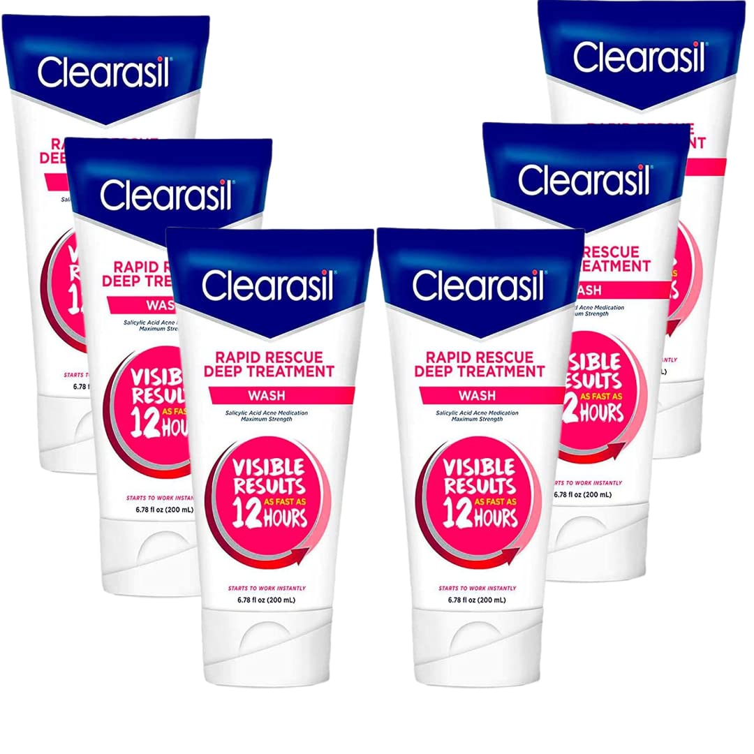 Clearasil Ultra Rapid Action Daily Face Wash for Acne Treatment - 6.78 oz (Pack of 6) | Oil-Free & Dermatologist Tested | Perfect for Teen & Adult Skincare Routine