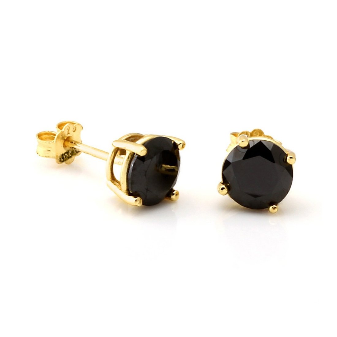 Black CZ Stud Post Earrings - Round Simulated Diamond 925 Sterling Silver with Yellow Gold Plating | Elegant & Durable for Everyday Wear, Parties & Gifts