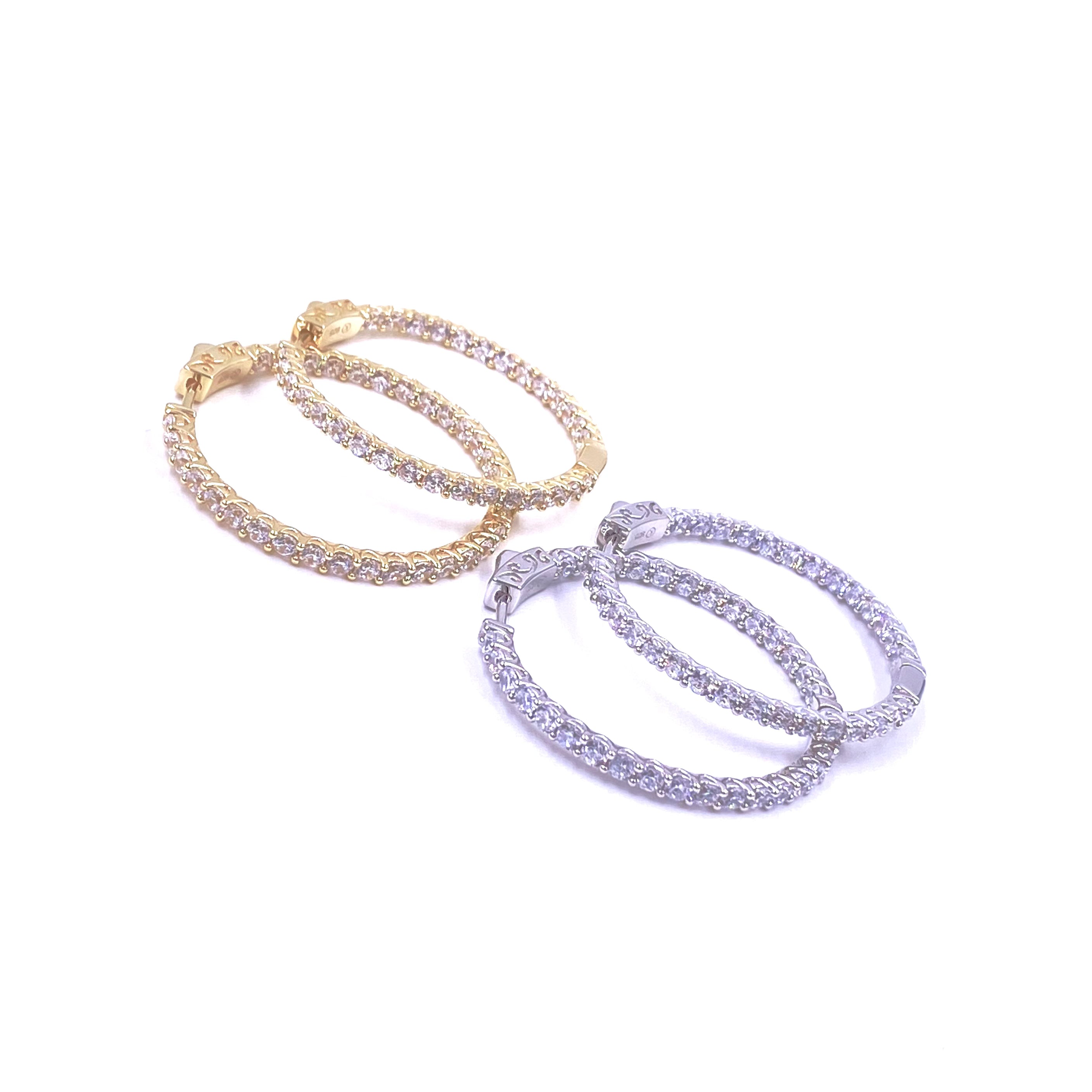 Ashley Gold Sterling Silver Inside/Outside CZ Hoop Earrings 1.5 Inch - Elegant Cubic Zirconia Earrings for Women, Perfect for Parties, Weddings & Everyday Wear