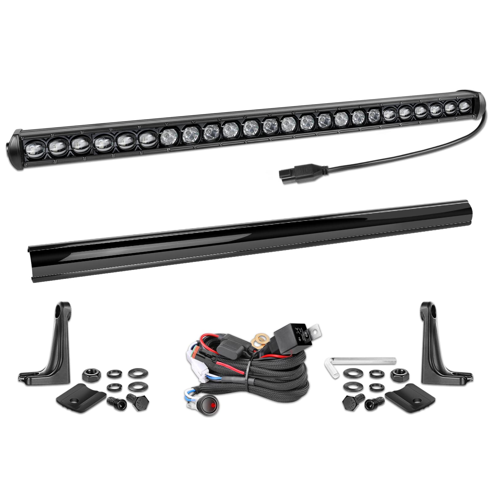 Nirider 30-Inch Single Row LED Light Bar - 120W Super Slim Spot Flood Combo Beam with Wiring Harness - Waterproof Off-Road Driving Lights for Trucks, ATV, UTV, SXS, 4x4 - Perfect for Night Off-Roading, Camping & Emergency Lighting