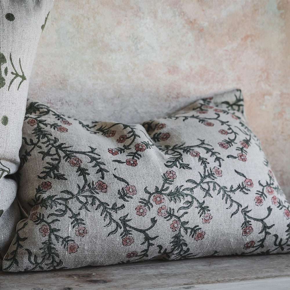 Handmade Linen Block Printed Pillow Cover No. 0226 - Bohemian Home Decor for Living Room, Bedroom, or Sofa