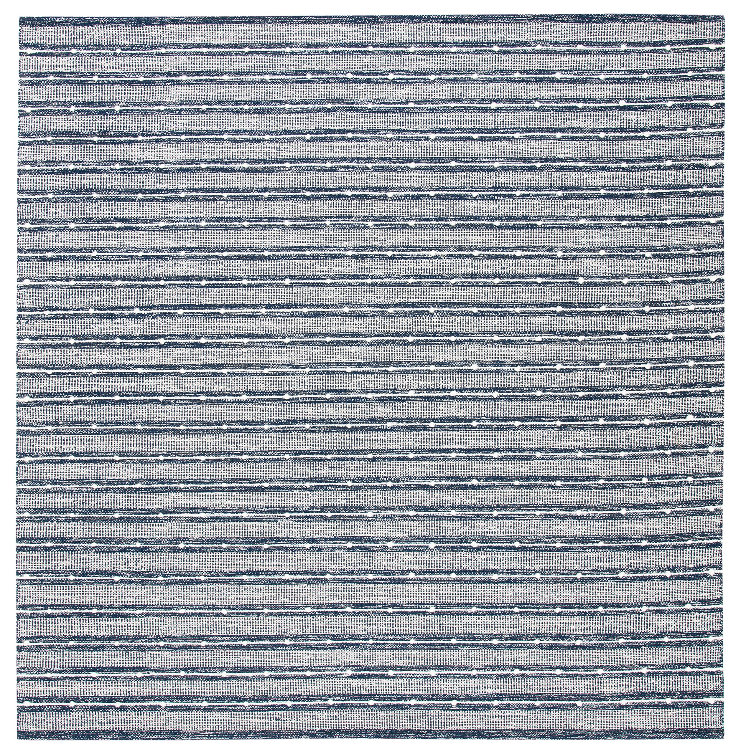 SAFAVIEH Striped Kilim Collection 7' Square Navy Blue Handmade Flatweave Cotton Area Rug - Perfect for Living Room, Bedroom & Boho Home Decor