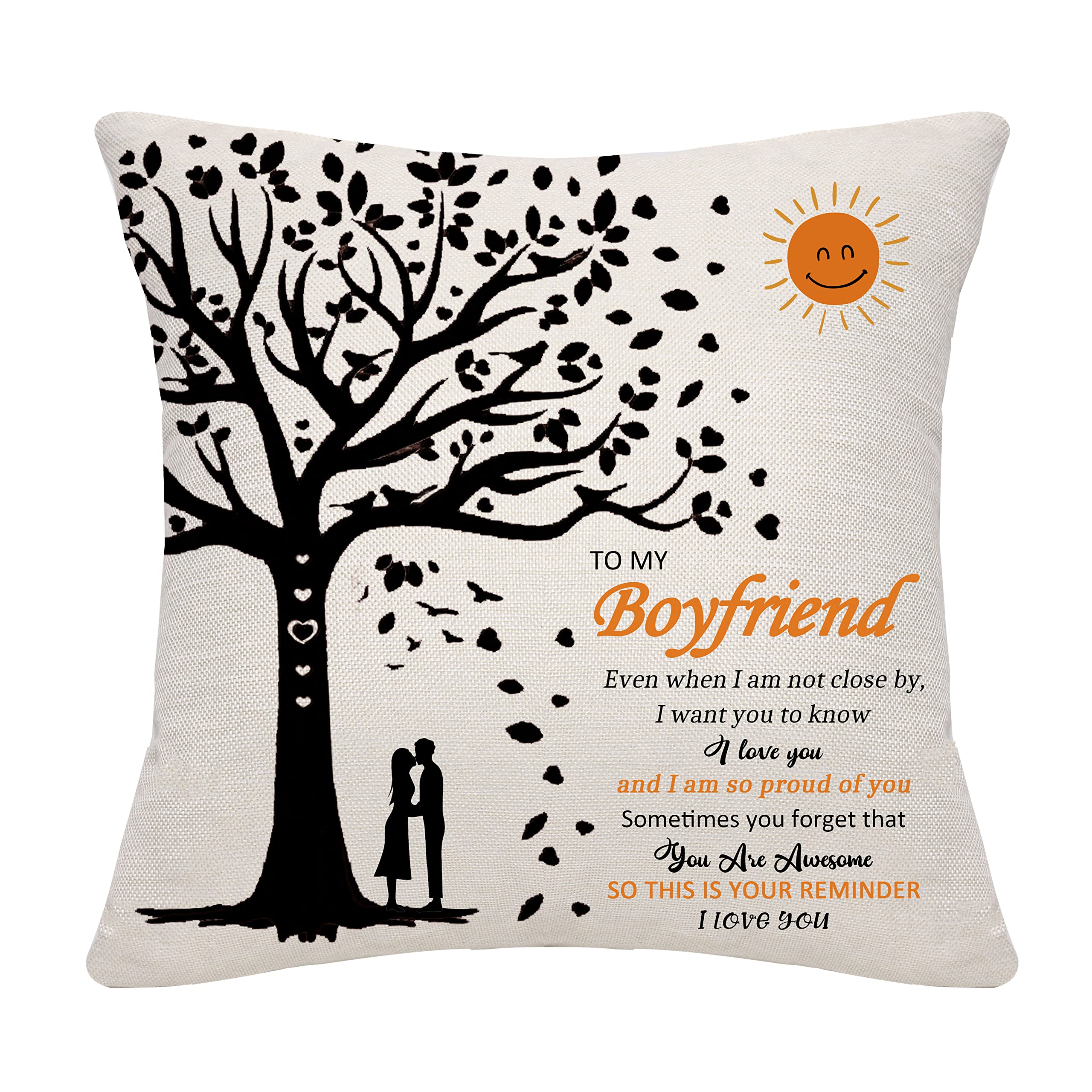 Bommex Boyfriend Throw Pillow Cover - Romantic Valentine's Day & Birthday Gift for Him - Soft Decorative Couch Pillow Case (10x10 to 18x18 Inches) - Perfect for Anniversaries, Long Distance Relationships & Couples Home Decor