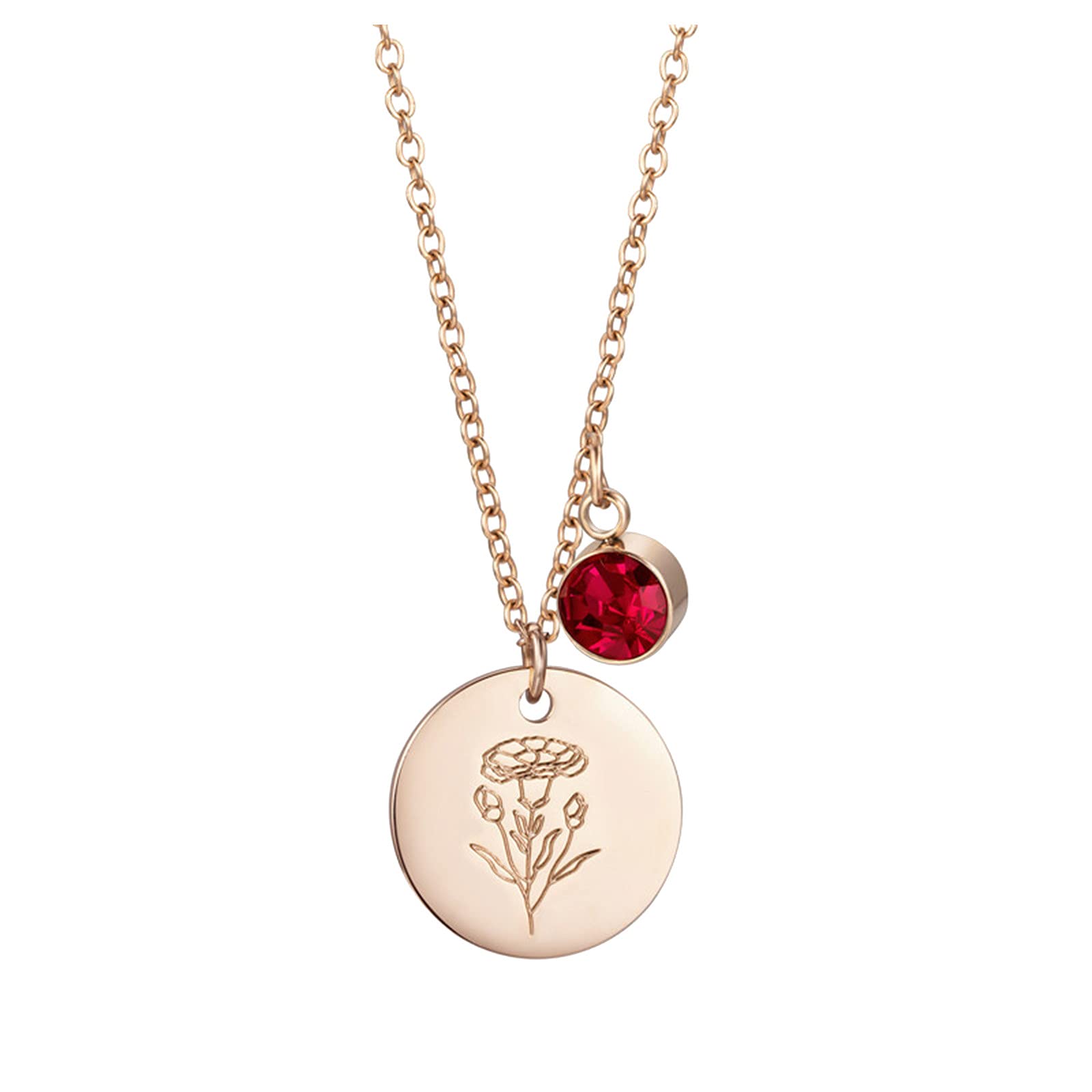 Dainty Gold Coin Necklace for Women - Birth Month Flower Round Disc Pendant, Elegant Retro Jewelry Gift | Perfect for Birthdays, Anniversaries & Everyday Wear