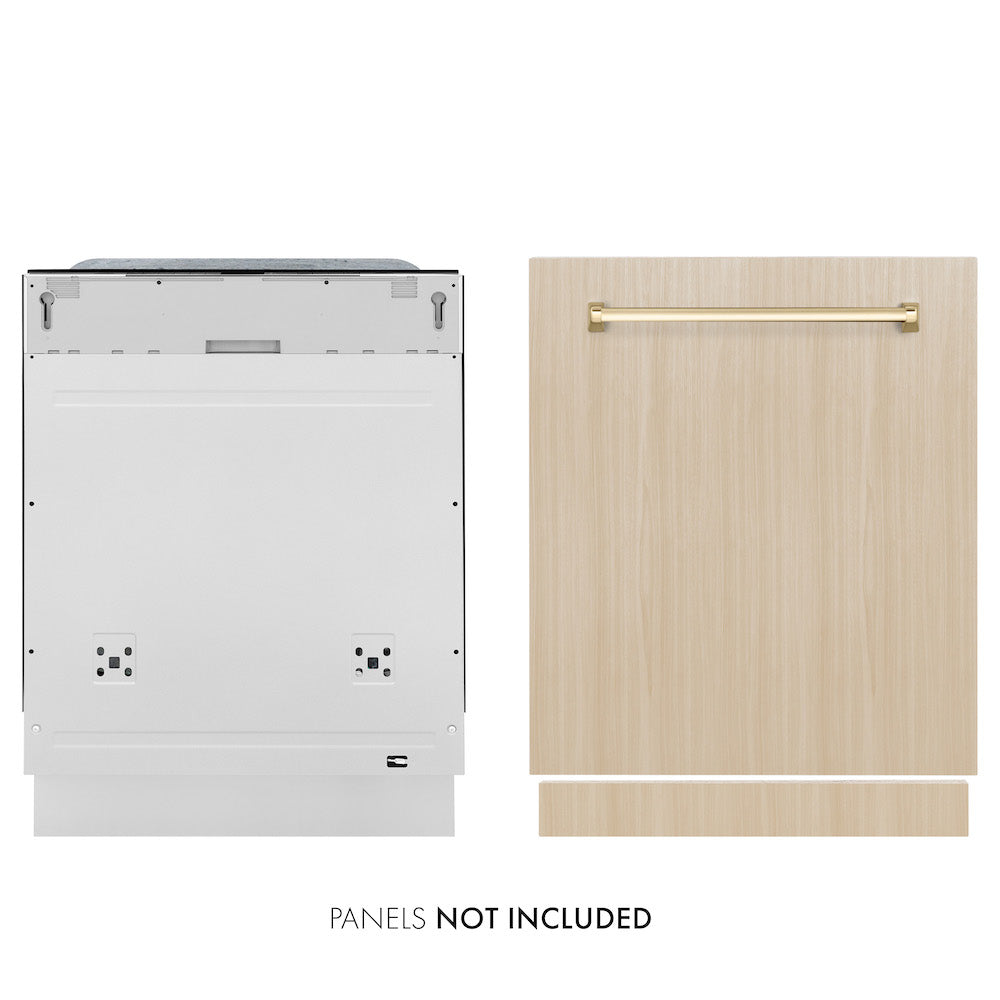 ZLINE Autograph Edition 24 Inch Monument Series 3rd Rack Tall Tub Dishwasher - Custom Panel Ready with Polished Gold Handle, Ultra Quiet 45dBa (DWMTZ 24 G) - Perfect for Modern Kitchens and Open Concept Homes