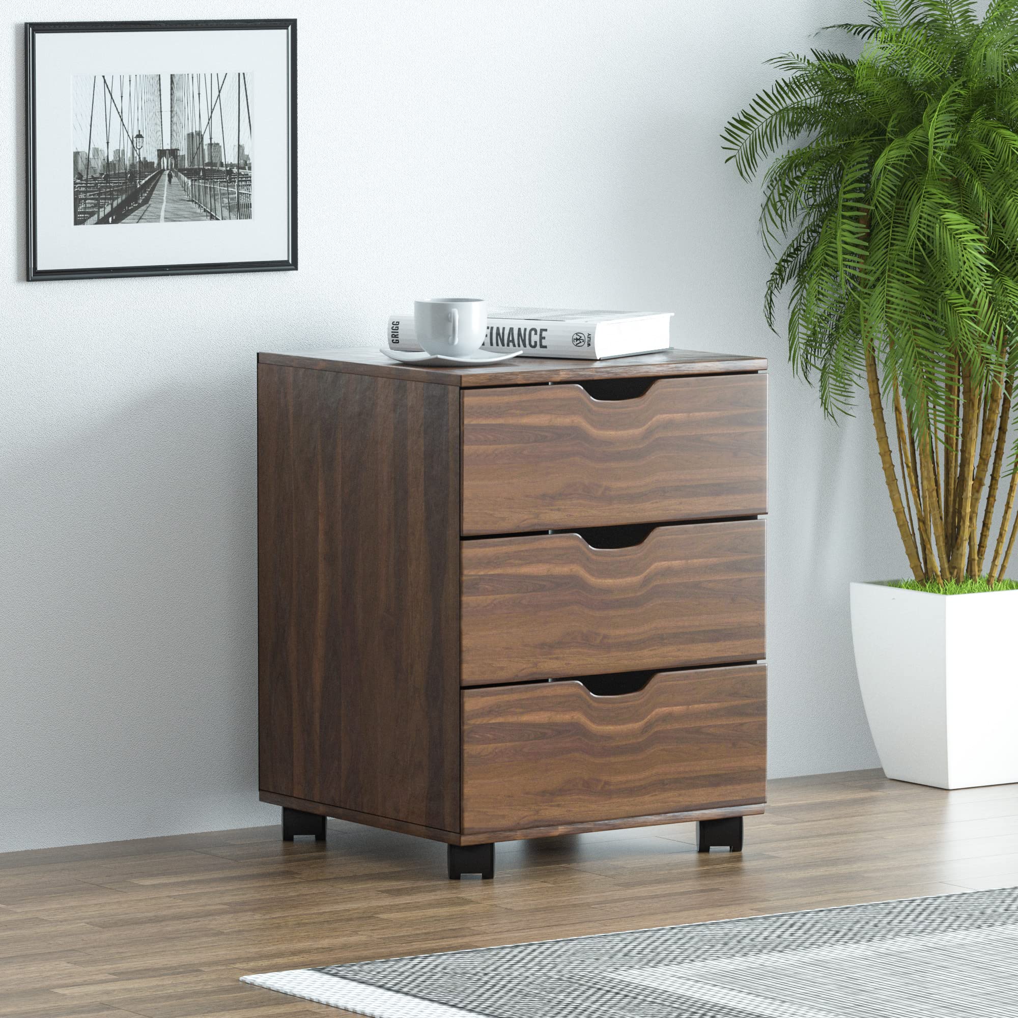 Vicllax 3-Drawer Rolling Dresser - Mobile Under Desk Storage Cabinet with Wheels for Home Office, Easy Assembly, Brown Walnut Finish - Perfect for Small Spaces & Clutter Organization
