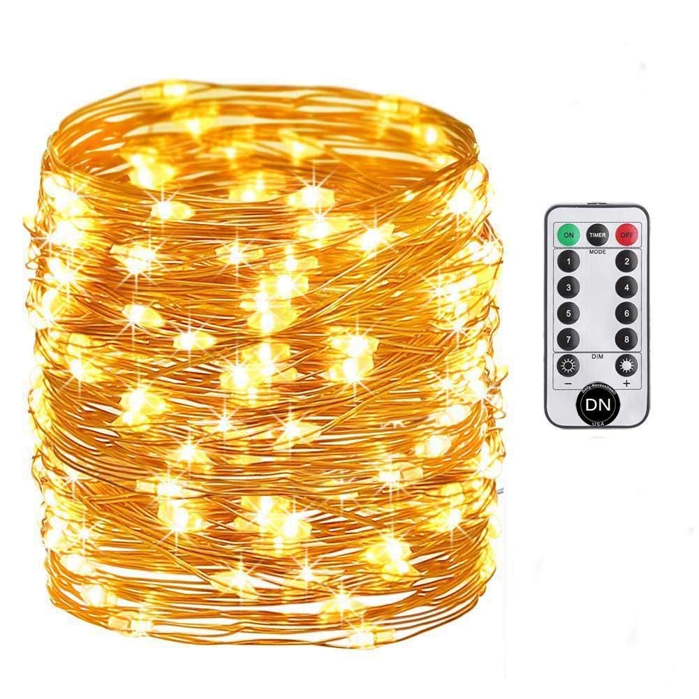 100 LED Battery Operated String Lights - 33ft Dimmable Fairy Lights with Remote Control | Waterproof Copper Wire for Outdoor, Garden, Bedroom, Christmas, Party & Wedding Decor | Warm White Ambient Lighting for Patio, Backyard, and Indoor Home Decoration