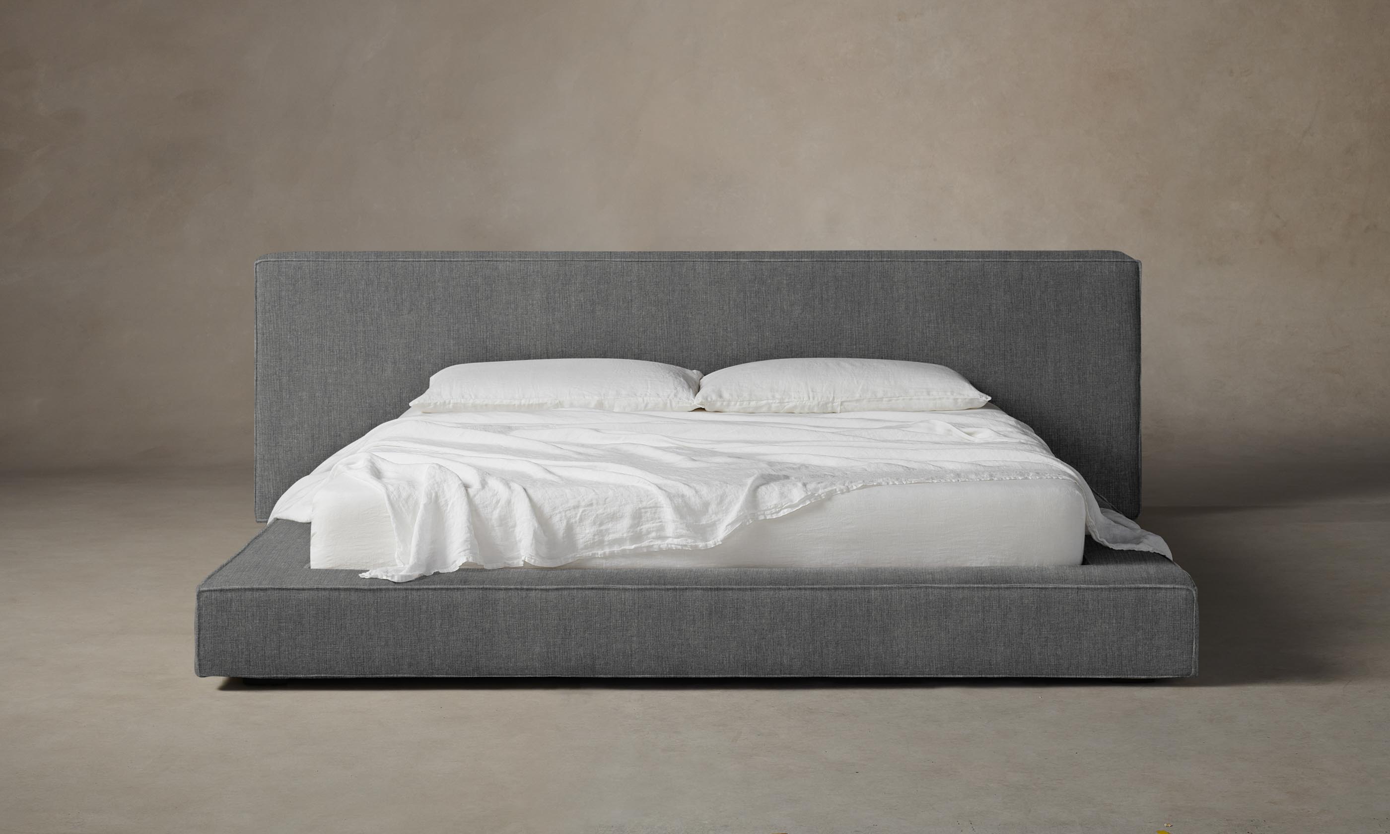 The Eldridge Bed - Premium Performance Tweed Smoke Fabric Upholstered Queen Size Bed Frame for Modern Bedroom - Perfect for Master Bedrooms, Guest Rooms & Cozy Apartments