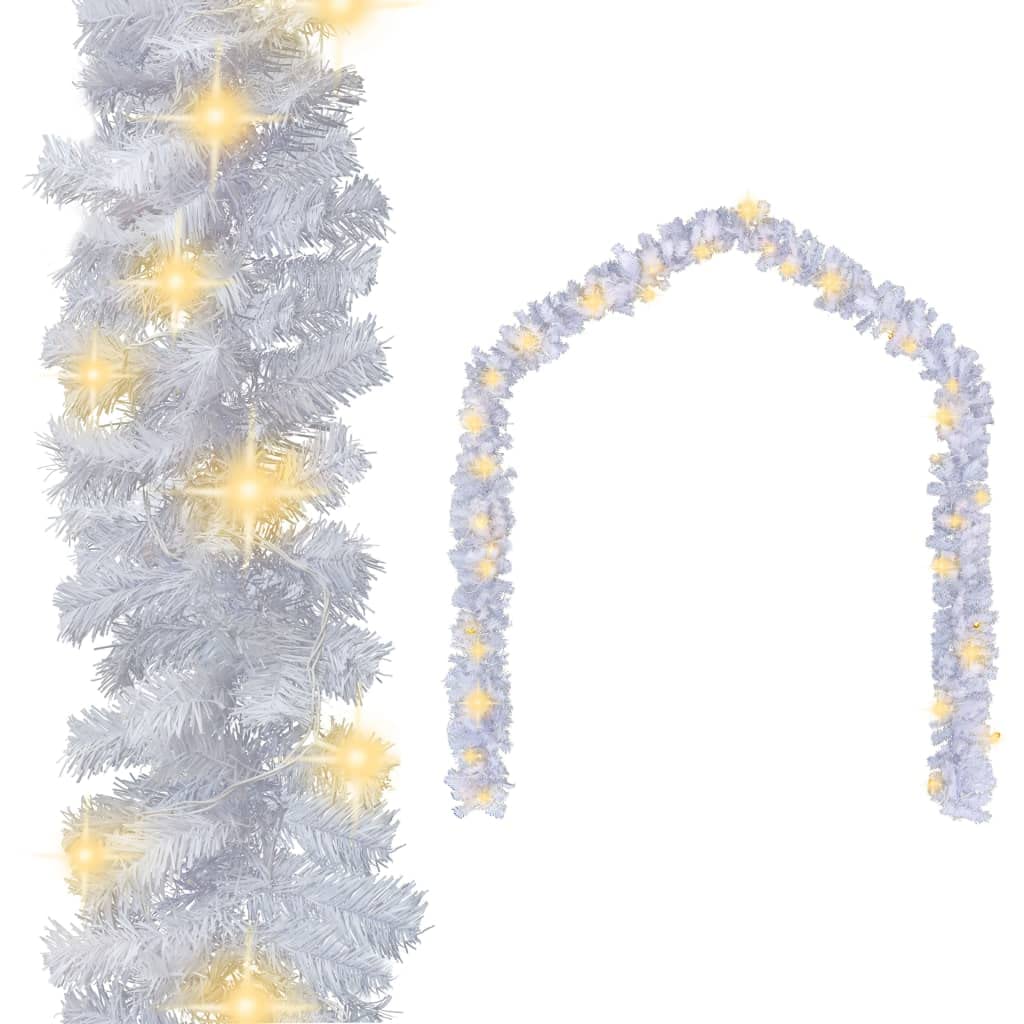 SKM Christmas Garland with LED Lights White 16.4' PVC - Holiday Decor for Tree Mantel Fireplace Staircase