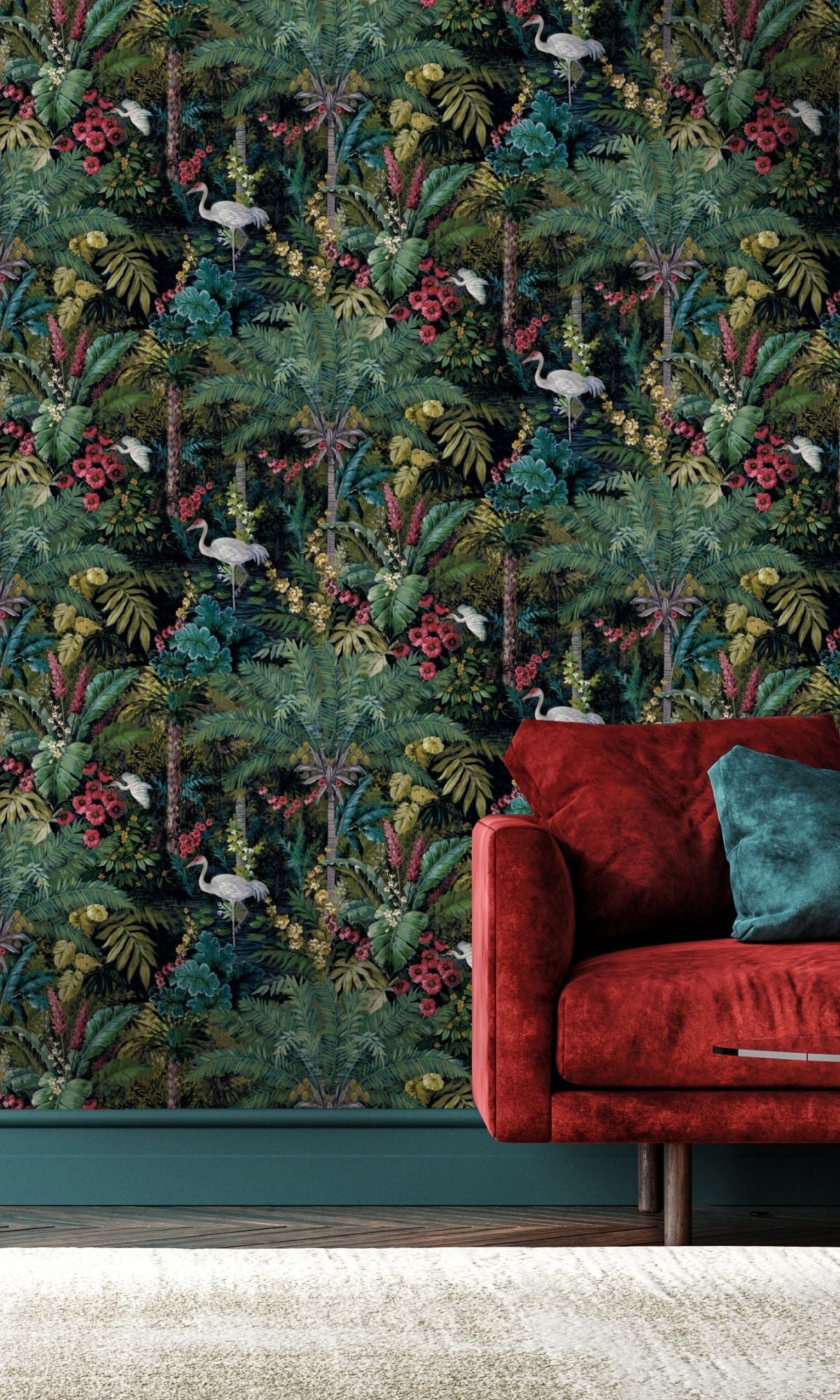 Black Bold Tropical Paradise Botanical Wallpaper R7580 - Exotic Jungle Leaves Print for Living Room, Bedroom & Office Decor