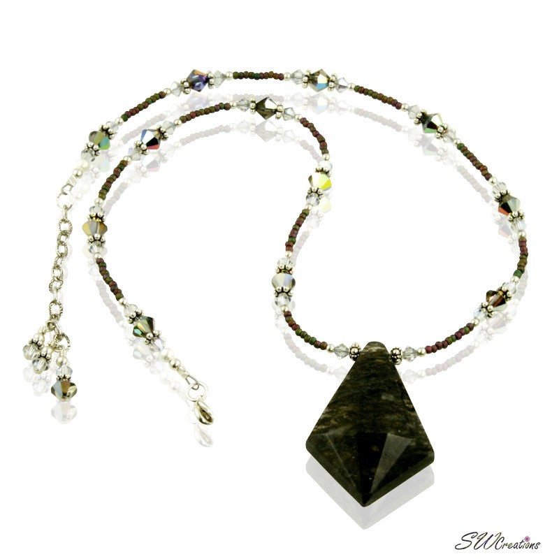 Natural Moss Agate Volcano Crystal Silver Pendant Necklace for Women - Spiritual Healing Jewelry for Meditation, Yoga & Energy Balancing