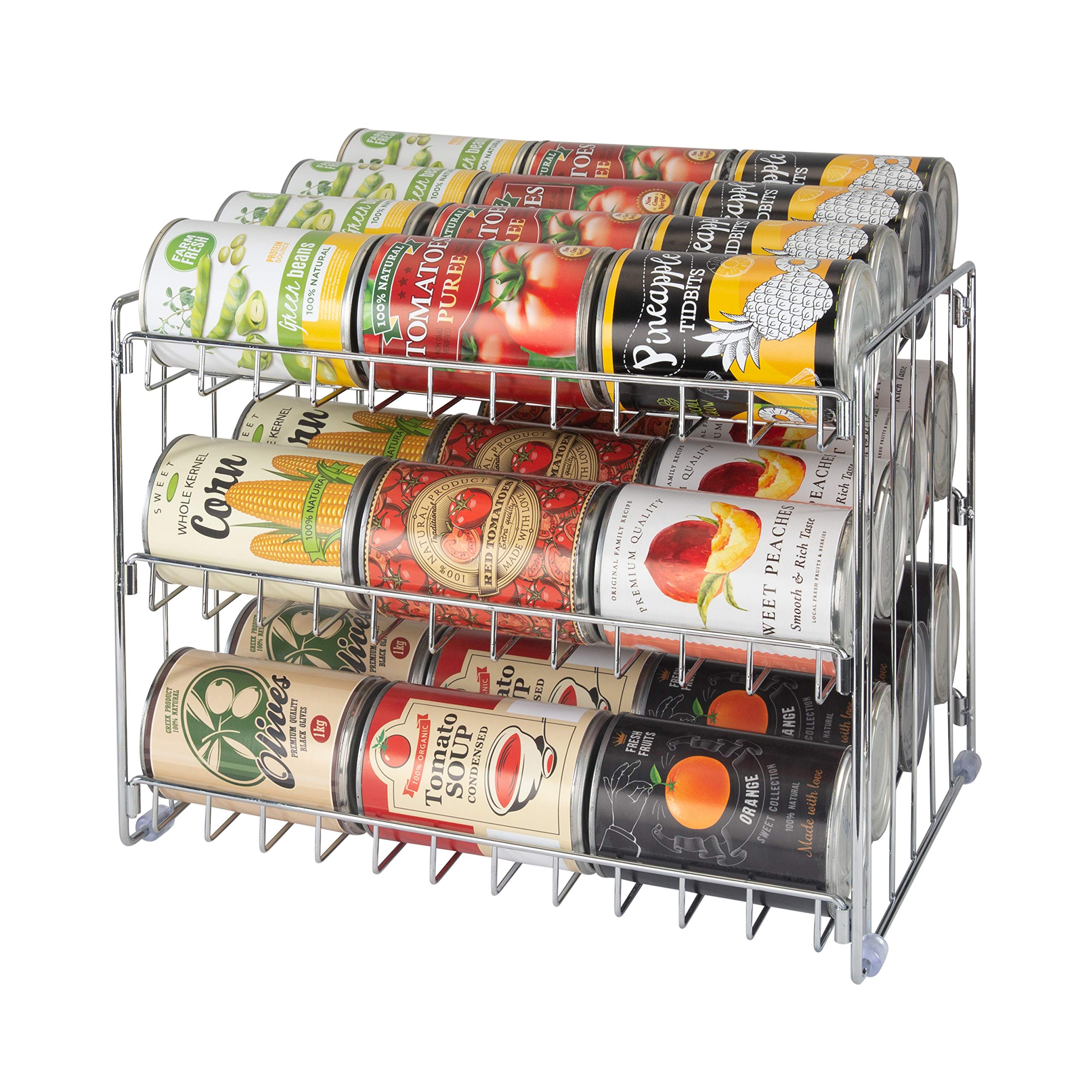 3-Tier Can Organizer for Kitchen & Pantry - Space-Saving Canned Food Storage Rack Holds 36 Cans - Chrome Cabinet Organizer for Efficient Kitchen Organization (Perfect for Small Kitchens, Pantries & RVs)