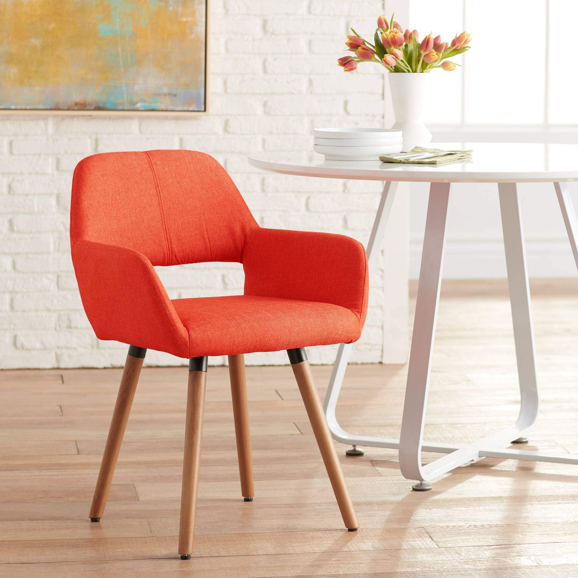 Mid-Century Modern Dining Chair - Nelson Orange Fabric Upholstered - 55 Downing Street Collection - Perfect for Dining Rooms, Kitchens & Home Offices