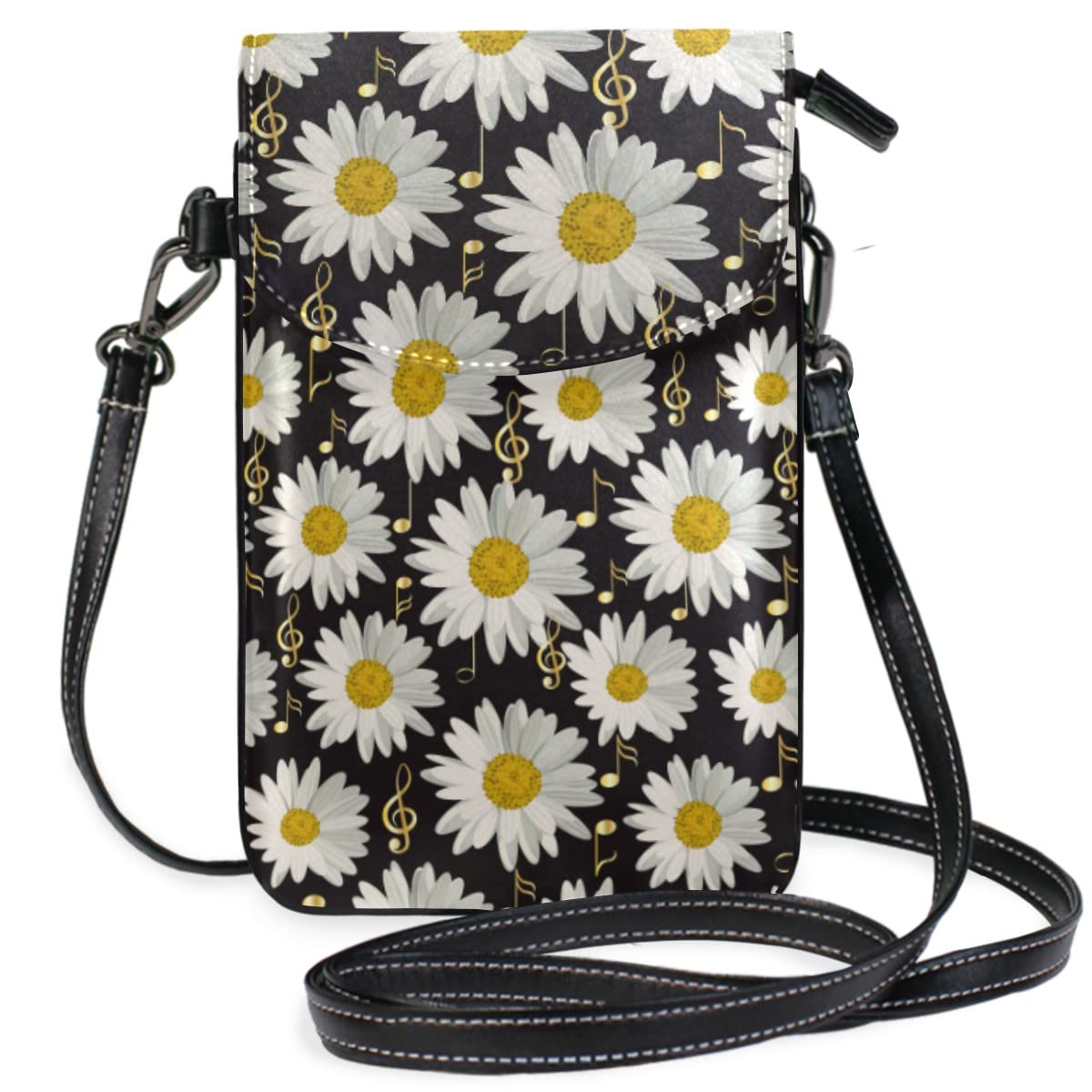 Women's PU Leather Crossbody Bag with Daisy Print - Phone Pouch Wallet with Credit Card Slots & Adjustable Strap - Perfect for Travel, Shopping, and Daily Use