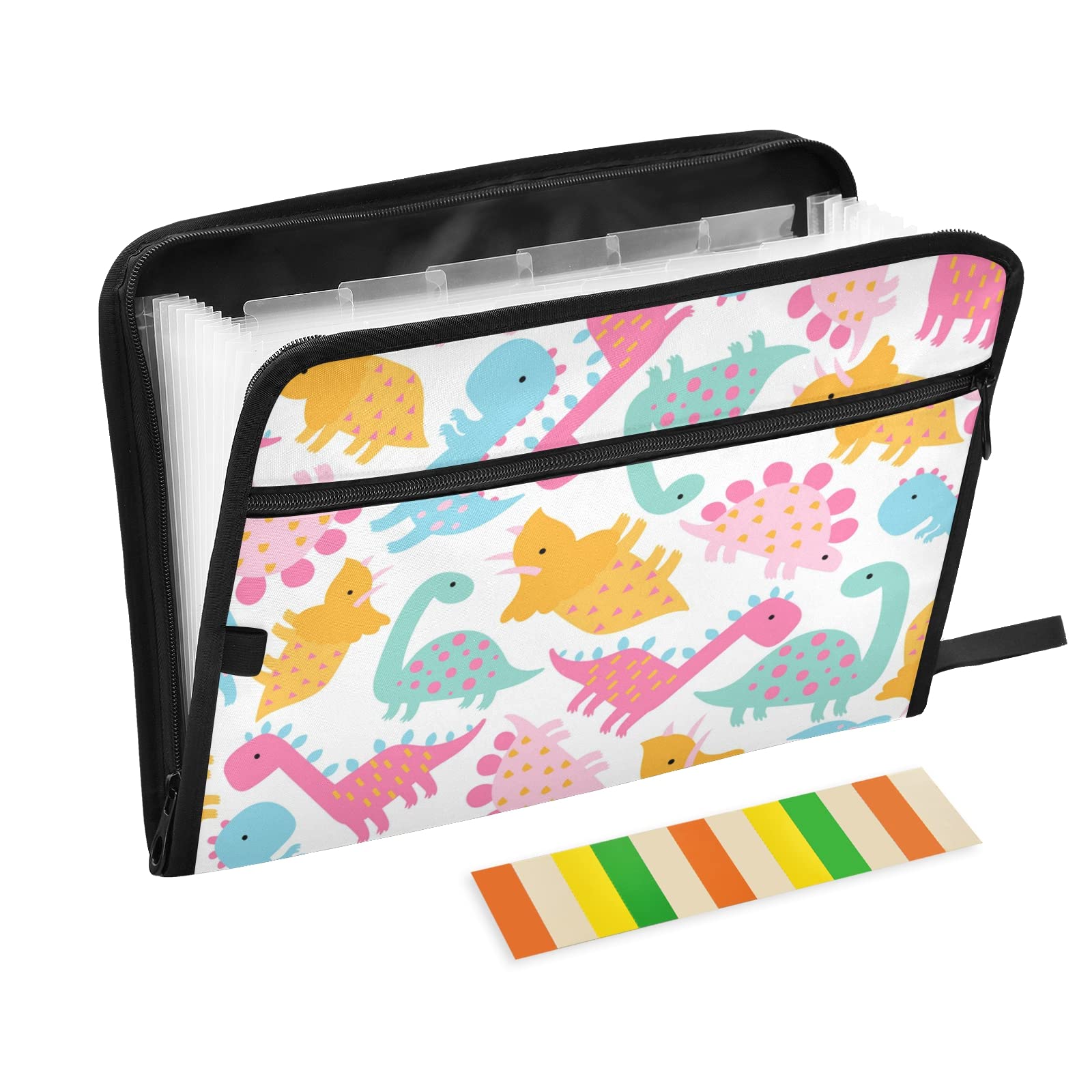 UMIRIKO Dinosaur Themed 13-Pocket Expanding File Folder with Sticky Labels - A4 Letter Size Accordion Document Organizer with Zipper Closure - Perfect for School, Office & Home Organization (20210508)