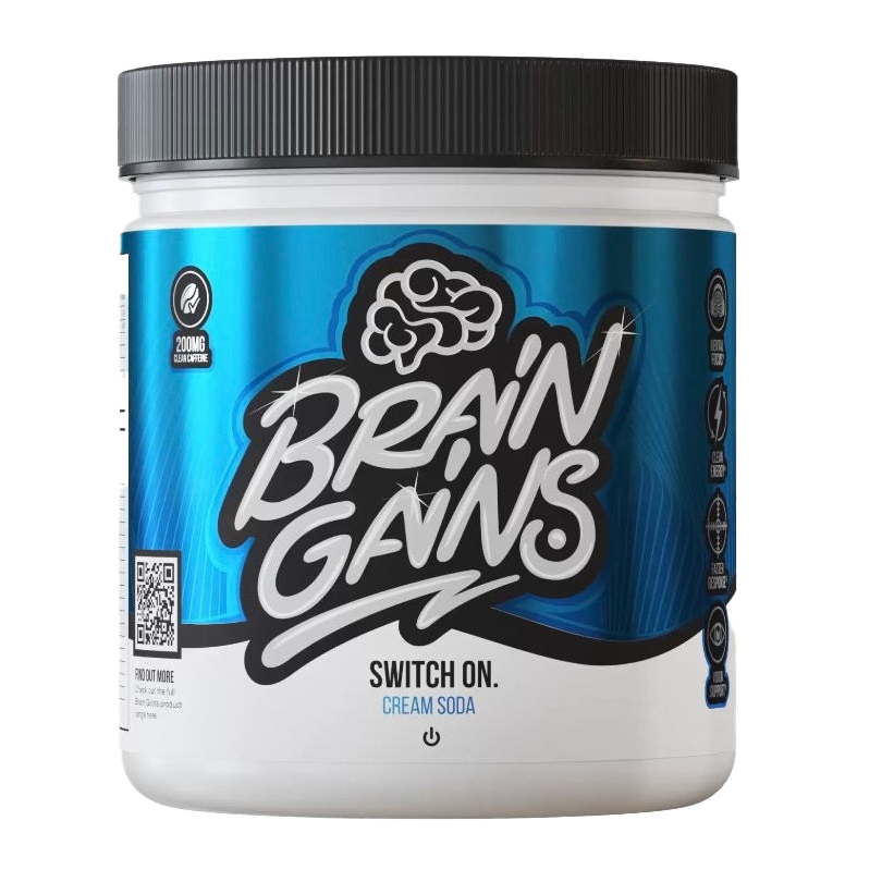 Brain Gains Switch On Cream Soda Energy Drink - 225g (8oz) for Focus & Mental Clarity | Pre-Workout, Study & Gaming Boost | Natural Nootropic Supplement