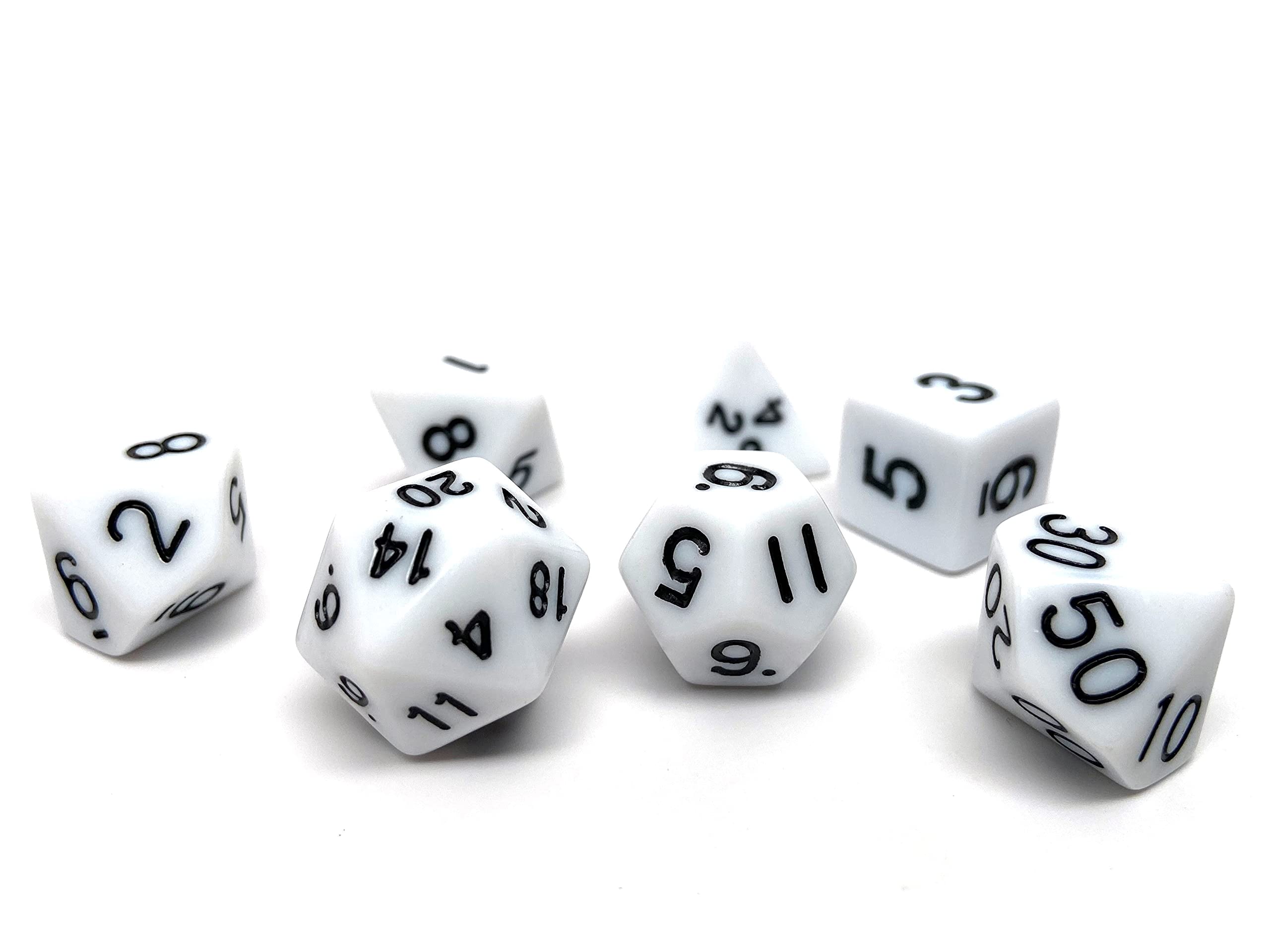 Premium 7-Piece Opaque Polyhedral Dice Set - Includes D20, D12, D10, D8, D6, D4 & D00 for D&D, RPGs & Tabletop Games (White with Black Numbers) - Perfect for Dungeons & Dragons, Pathfinder & Role-Playing Adventures