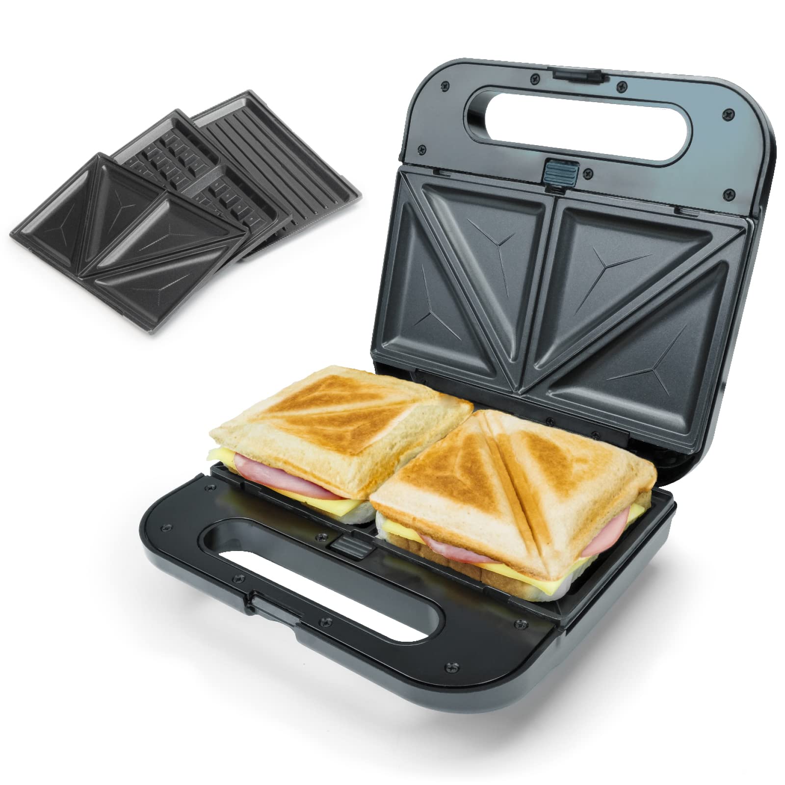 Korona 47018 XXL 3-in-1 Sandwich Maker with 800W Power - Non-Stick Sandwich, Grill & Belgian Waffle Plates - Easy to Clean - Perfect for Breakfast, Lunch & Quick Snacks at Home or Office