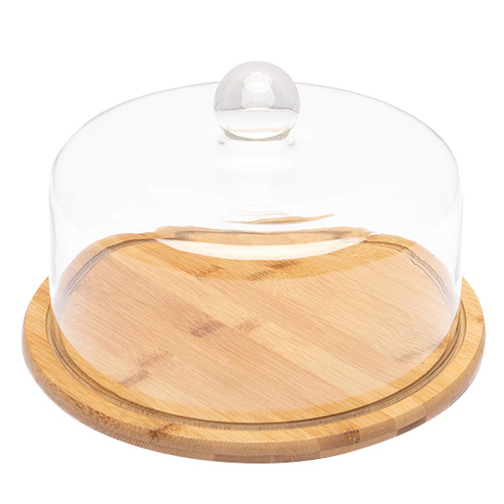 DOITOOL Wooden Cake Stand with Glass Dome - 10 Inch Round Cupcake Holder, Serving Tray & Dessert Platter for Kitchen, Party, Wedding, and Tea Time Display