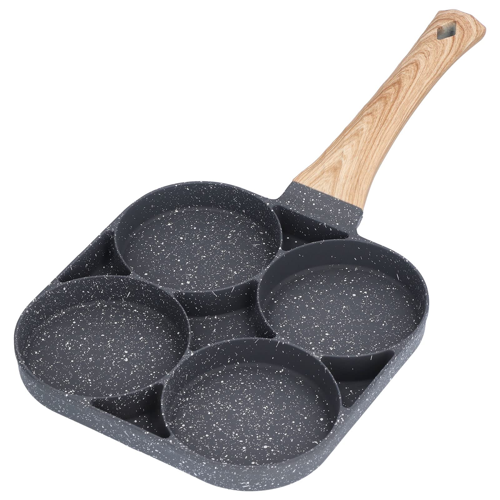 **Nonstick 4-Hole Egg Cooker Pan - 18cm Breakfast Pancake Frying Pan with Handle for Induction & Electric Stoves | Perfect for Kitchen, Camping & Quick Meals**