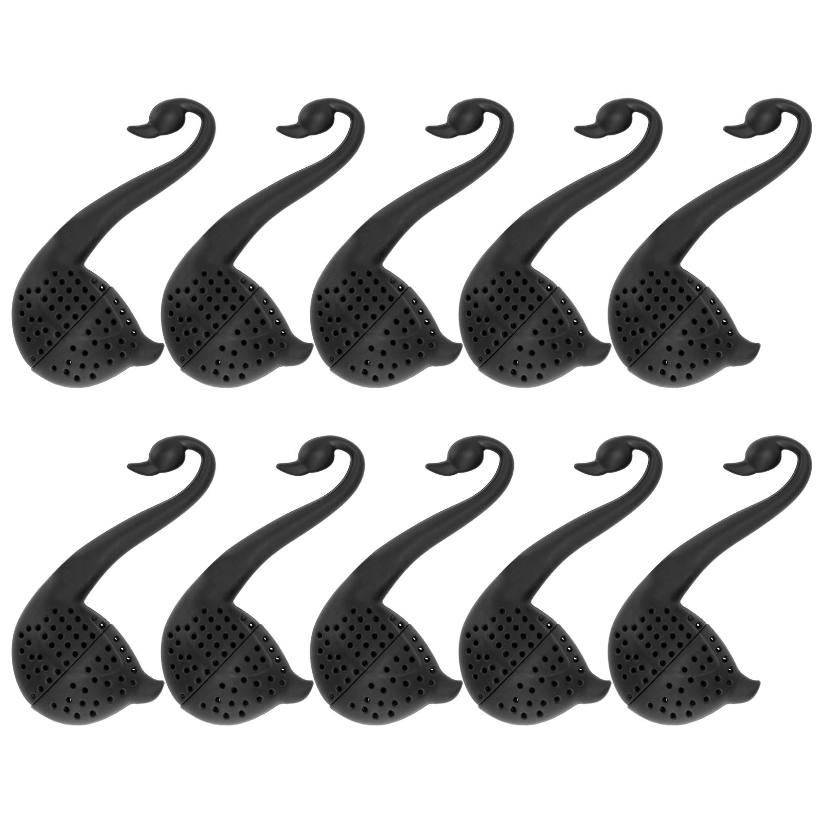 VALICLUD 10pcs Swan Shape Silicone Tea Infusers - Loose Leaf Tea Strainer & Filter Diffuser Bags (Black) - Perfect for Home, Office & Tea Party Brewing