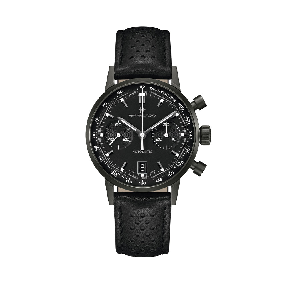 American Classic Intra Matic Automatic Chronograph Watch - 40mm Black PVD Case with Genuine Leather Strap | Perfect for Business, Casual & Formal Occasions