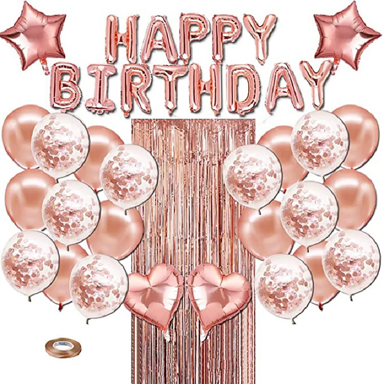 BAIJAC Rose Gold Birthday Decorations Set - Happy Birthday Balloons, Fringe Curtain & Confetti Balloons for Party Supplies | Perfect for Birthday Parties, Baby Showers & Anniversary Celebrations (Rose Gold)