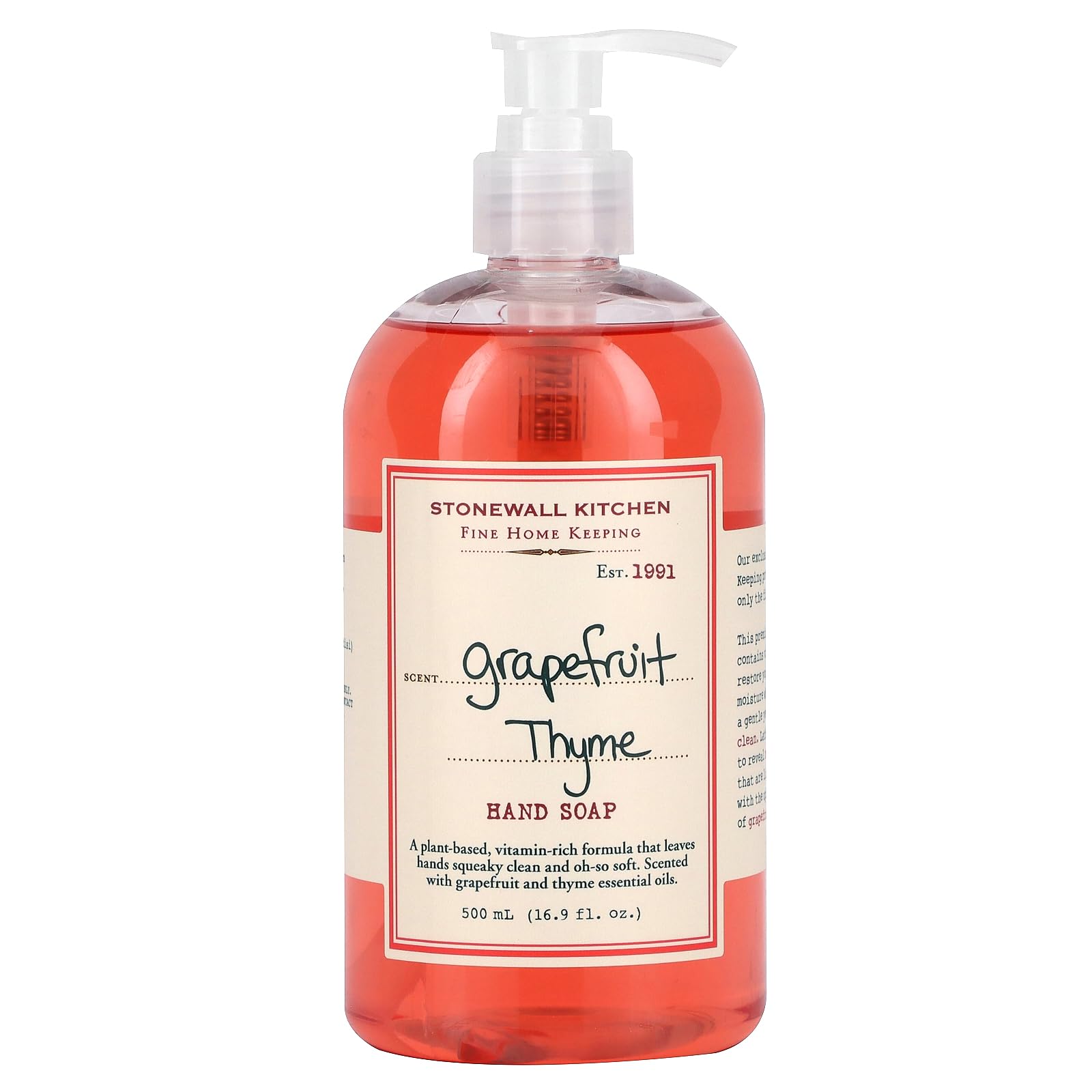 Stonewall Kitchen Grapefruit Thyme Hand Soap - 16.9 oz Natural Liquid Soap with Refreshing Citrus & Herbal Scent - Perfect for Kitchen, Bathroom & Guest Washroom