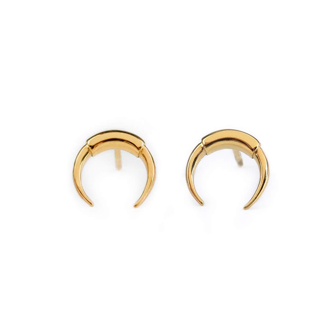 9K/14K/18K Solid Gold Women's Horn Stud Earrings - Dainty Crescent Moon Earrings for Everyday Wear & Special Occasions