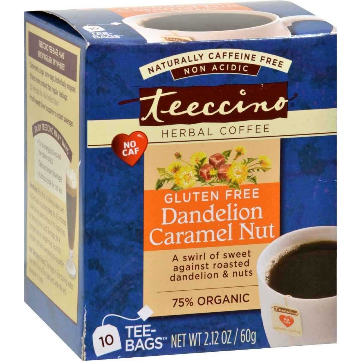 Organic Teeccino Herbal Tea Bags - Gluten Free, Caffeine Free, Acid Free - Chicory Dandelion Caramel Nut Flavor - 10 Count (Pack of 6) - Perfect for Relaxation, Afternoon Tea & Digestive Wellness